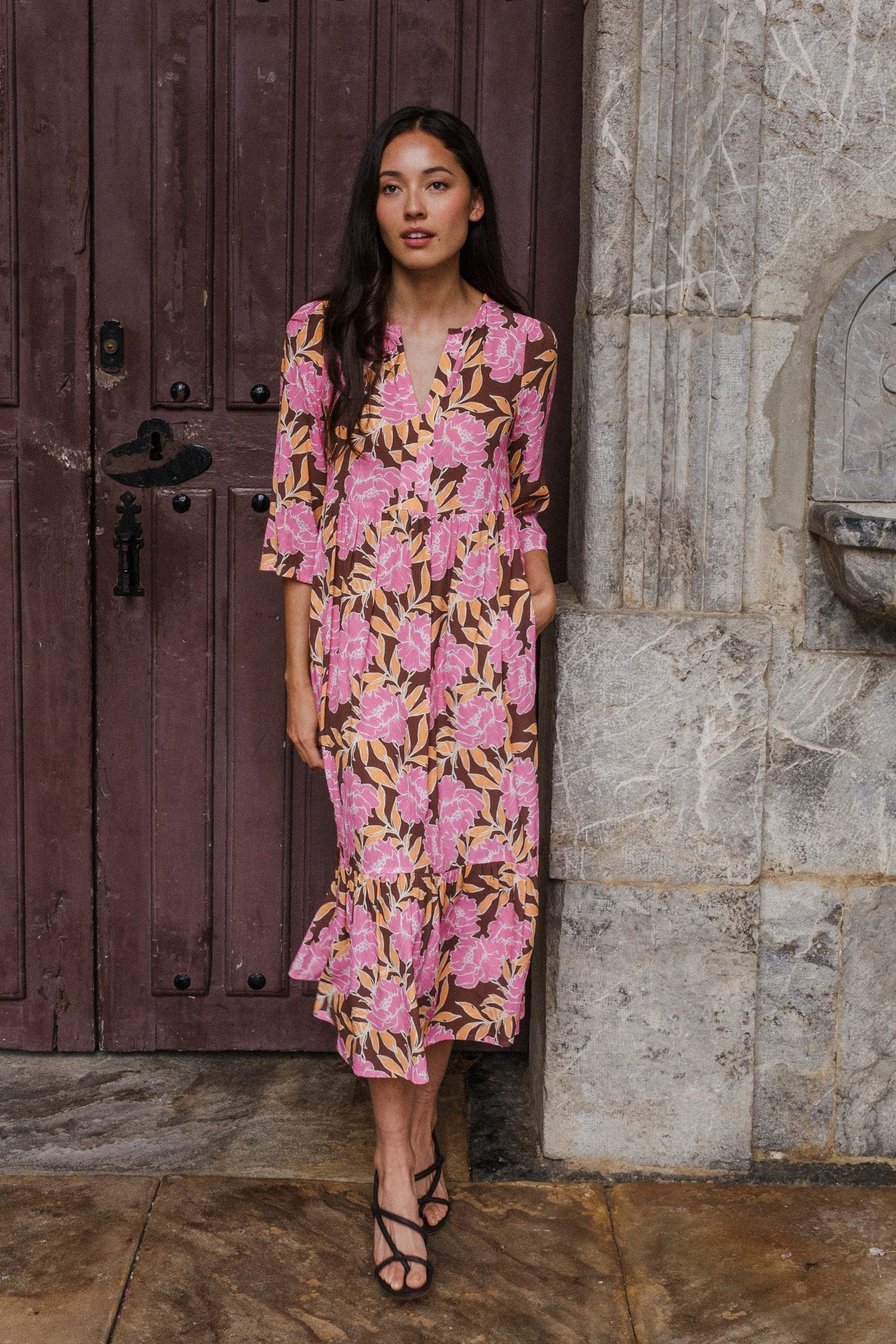 BROMELIA flower fuchsia dress