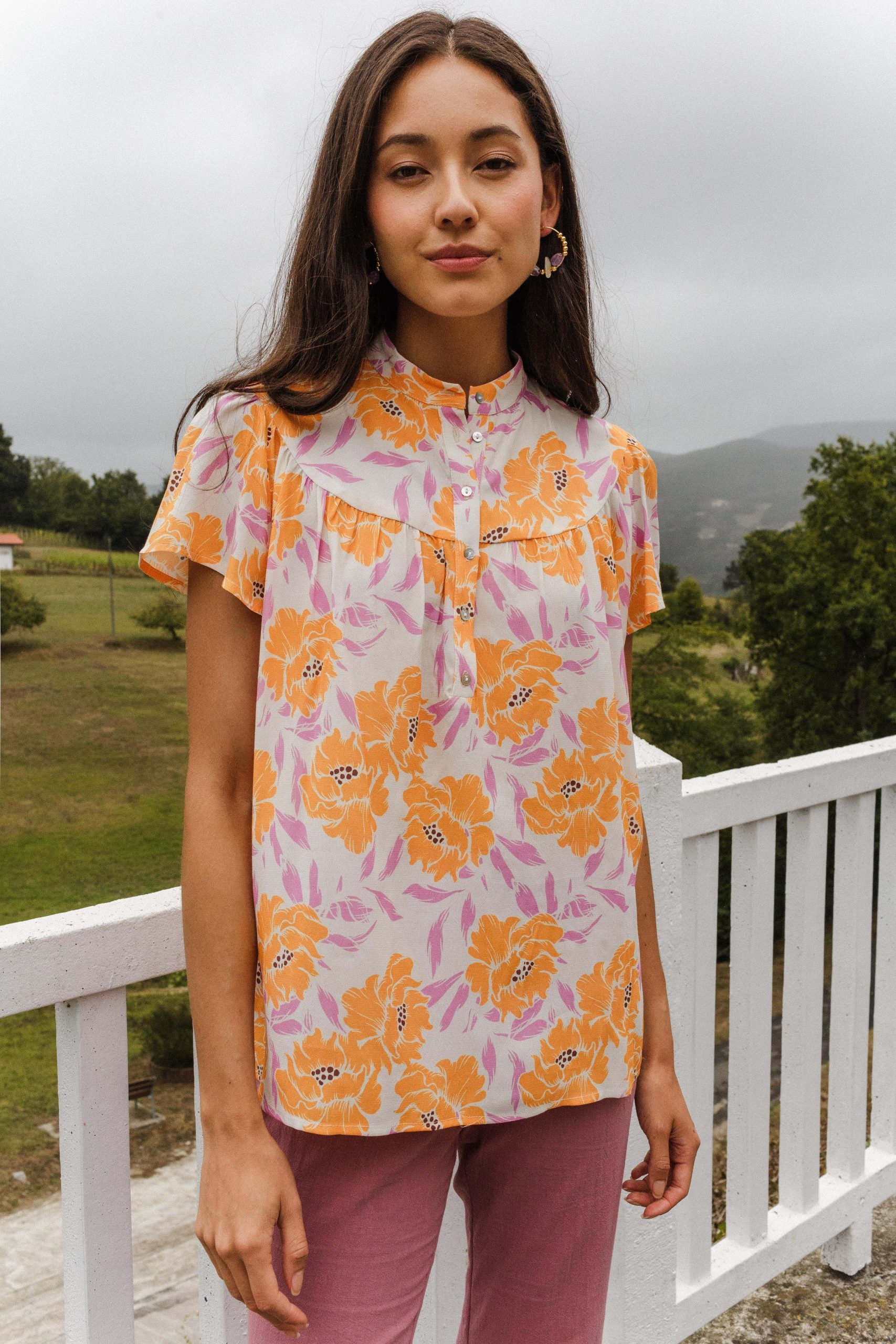 Blouse ATHENS flower tangerine