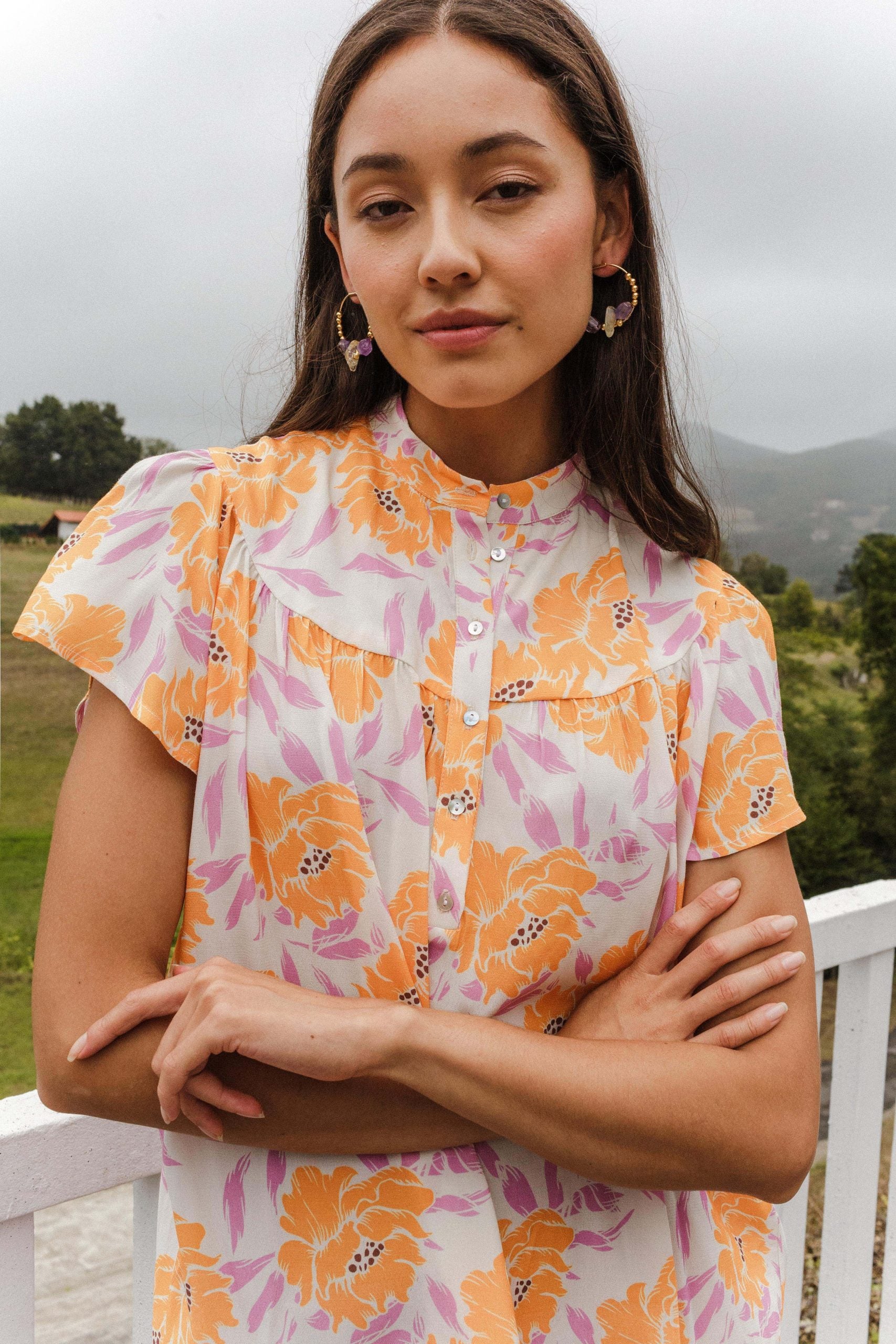 Blouse ATHENS flower tangerine