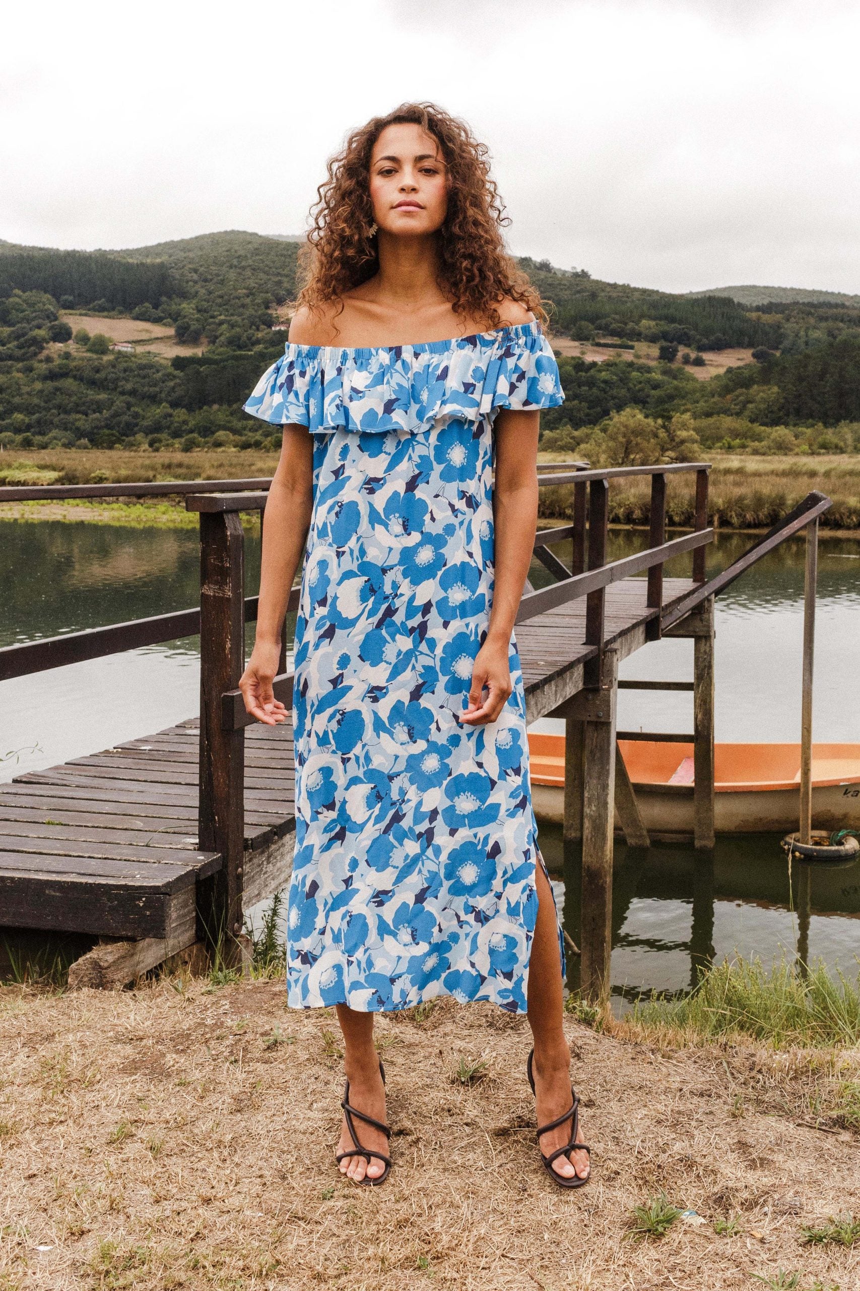 Blue ANELA flower dress
