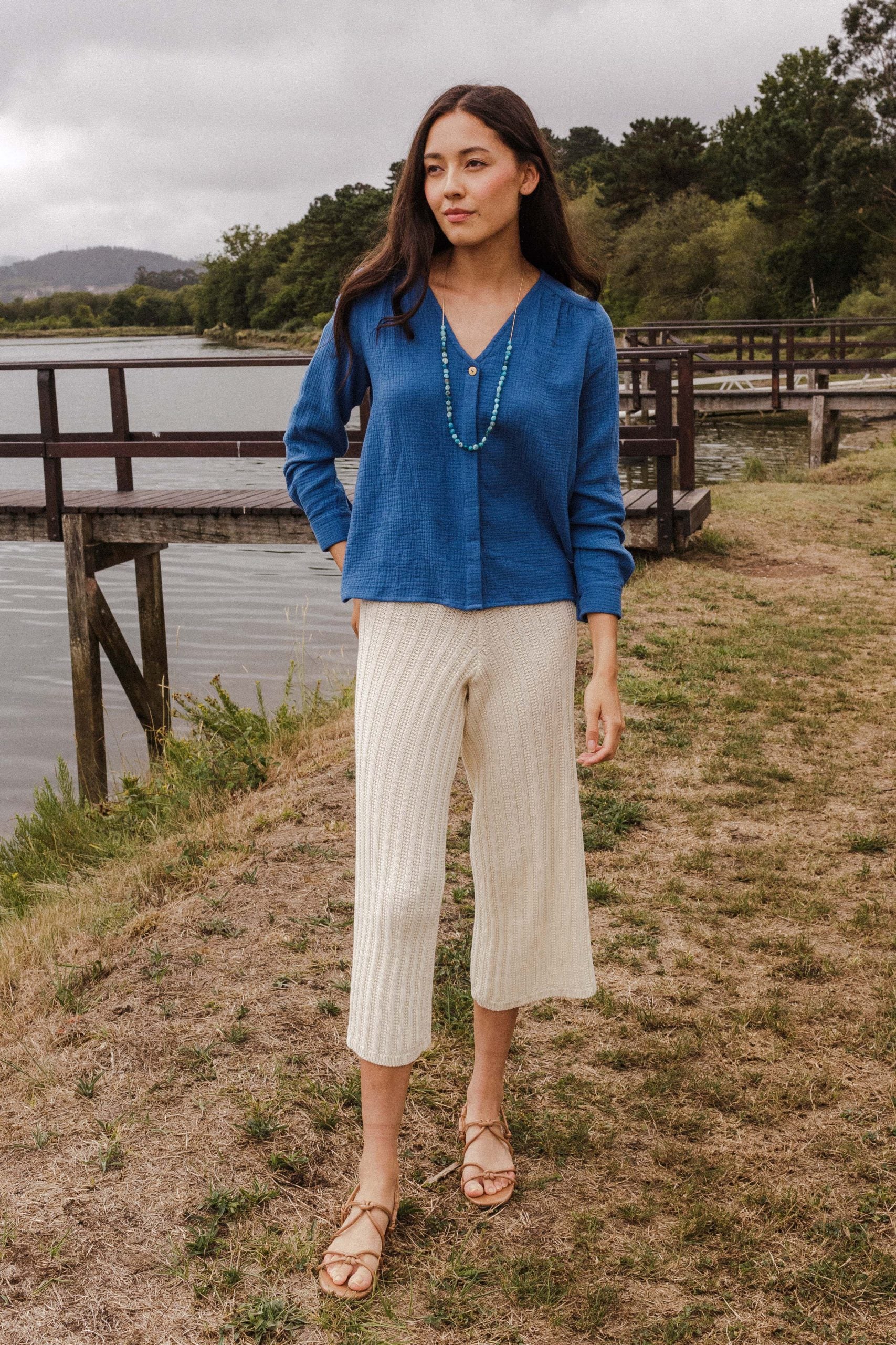 Blue Merana organic cotton blouse