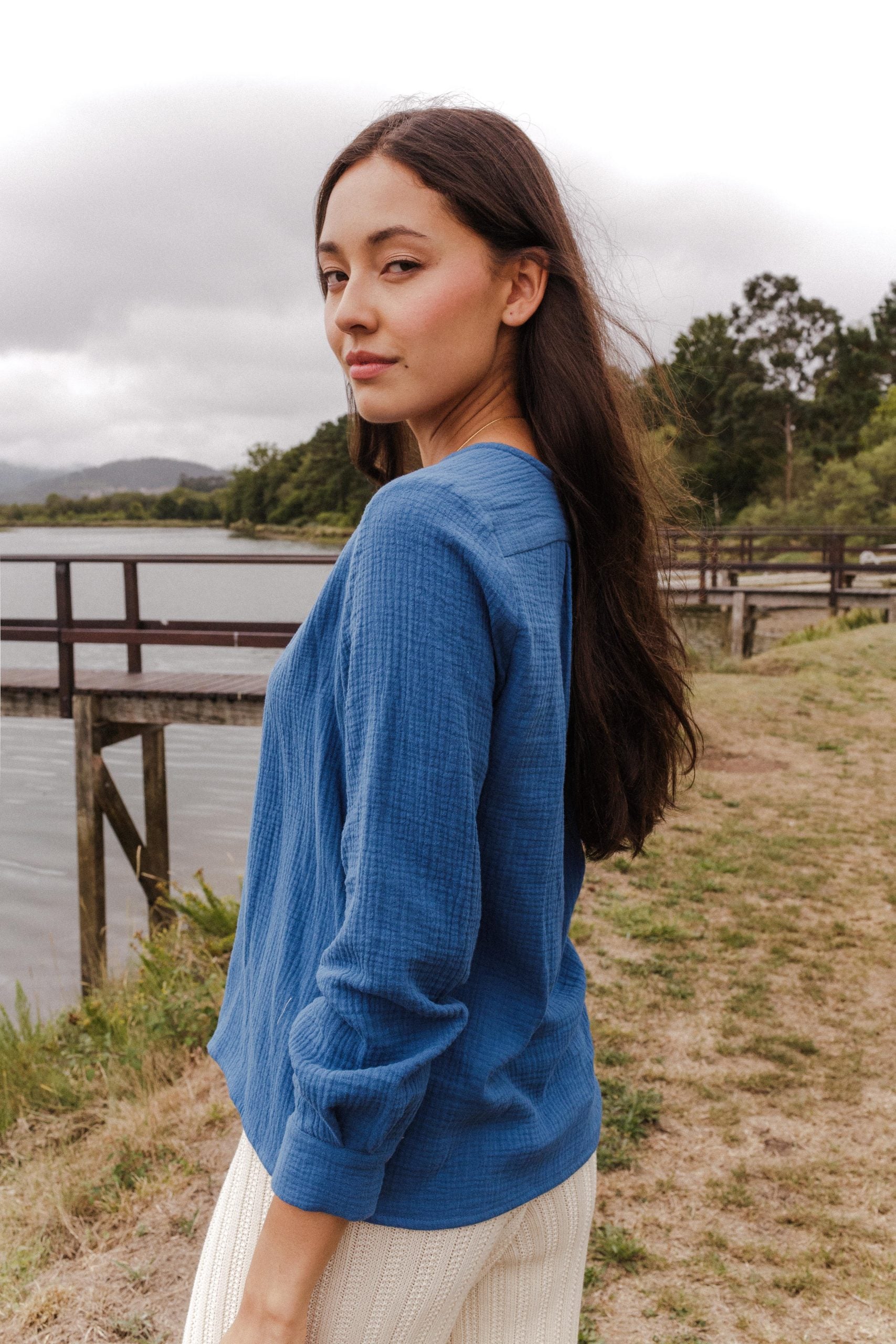 Blue Merana organic cotton blouse