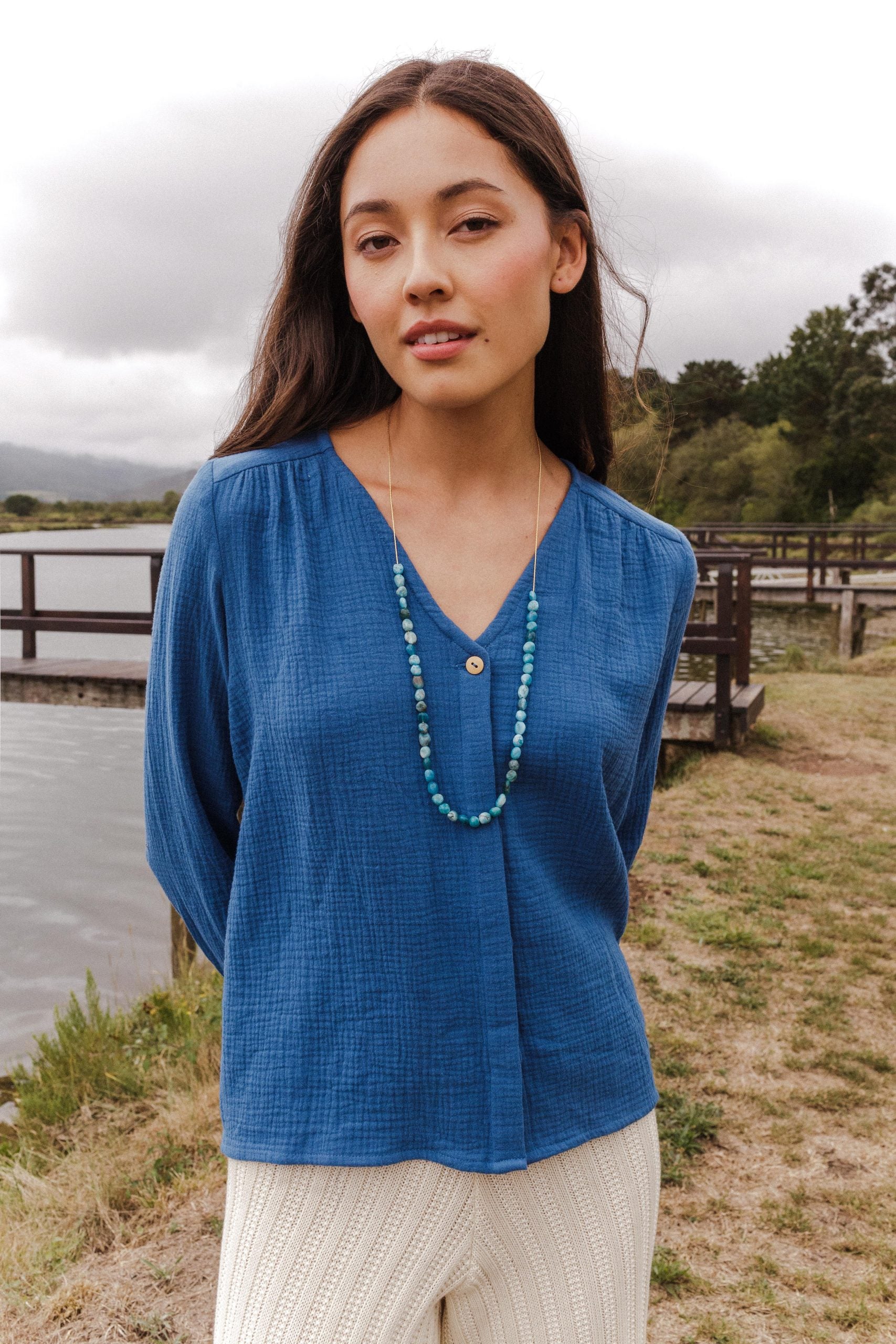 Blue Merana organic cotton blouse