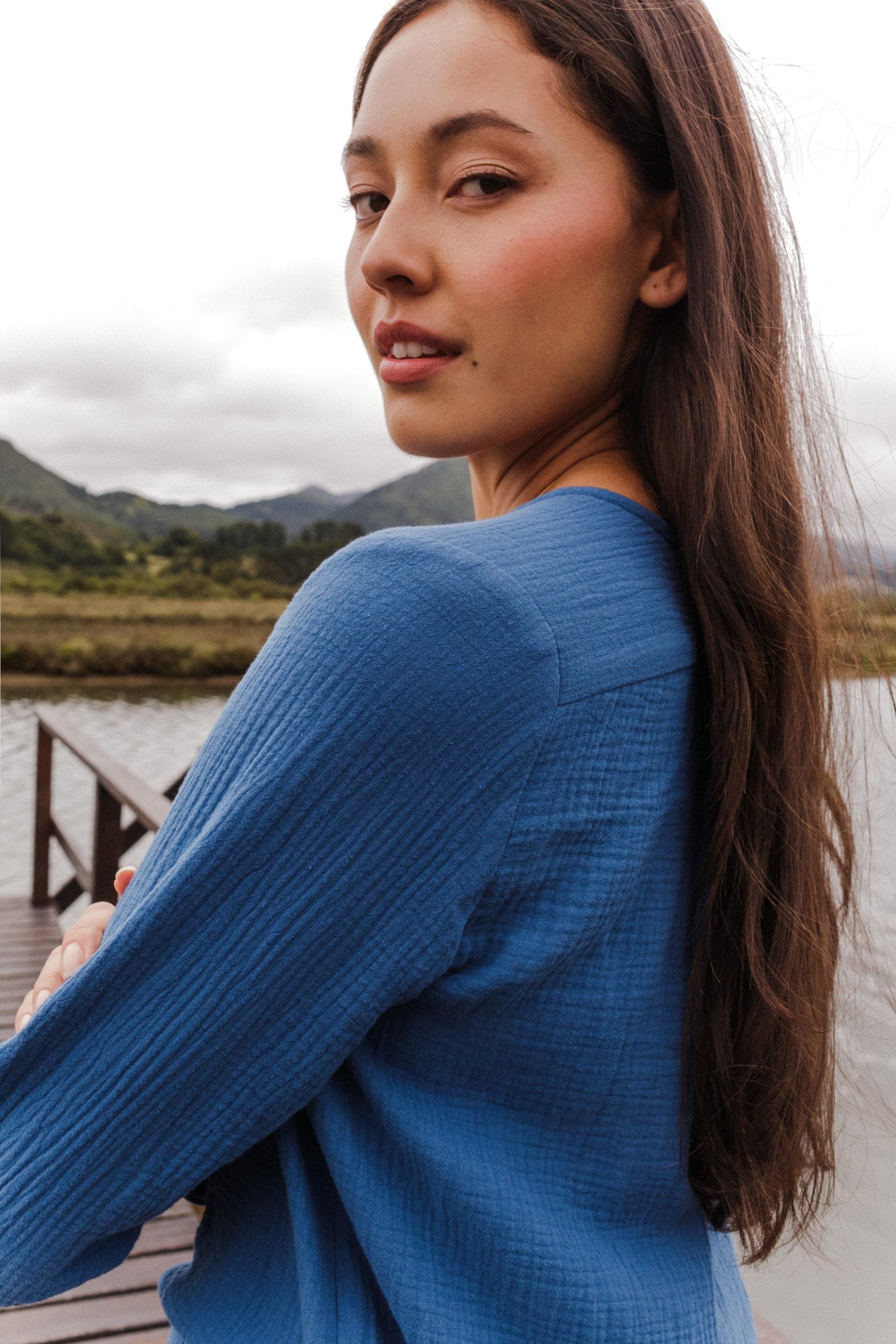 Blue Merana organic cotton blouse