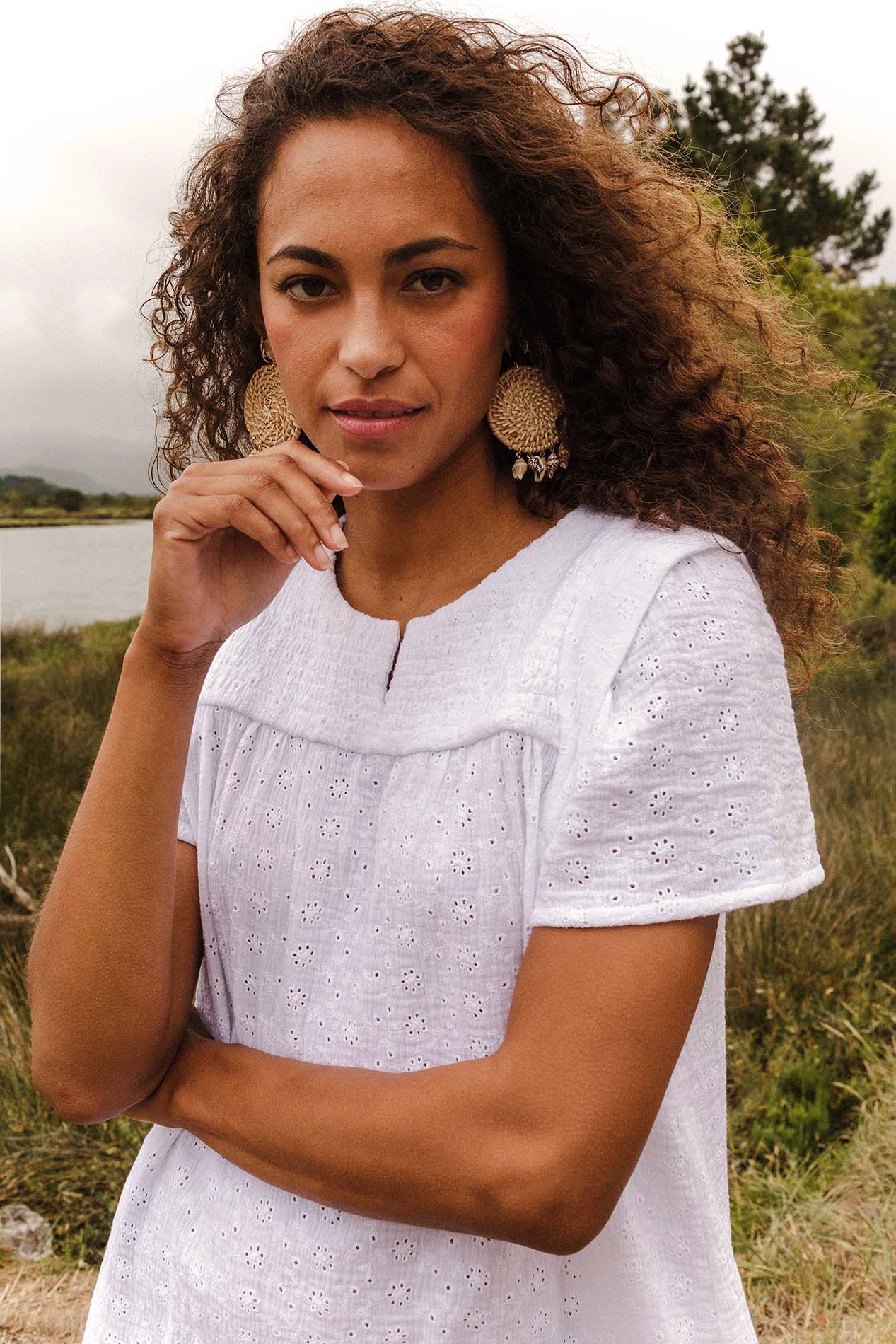White embroidered MEDEA bambula dress