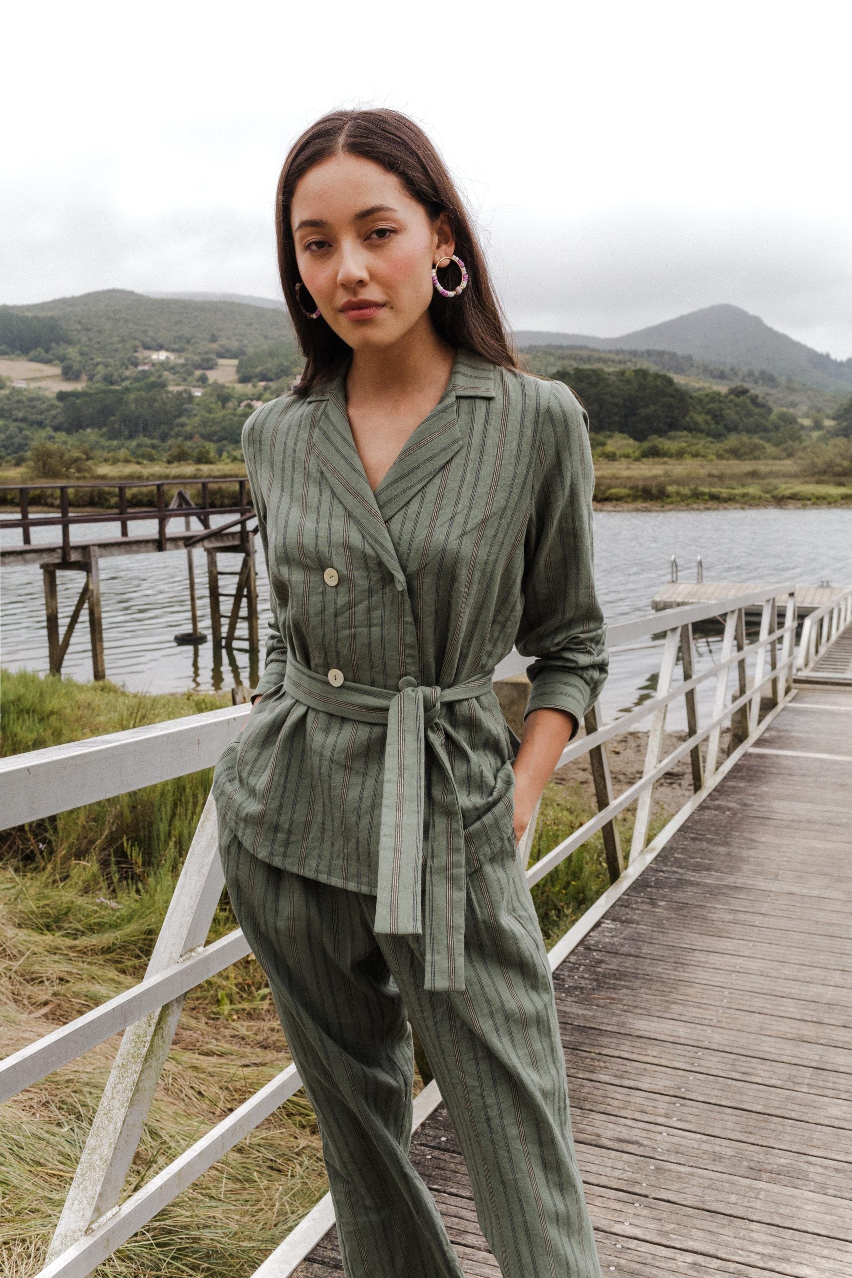 Blouse/jacket CALABRIA green khaki stripe