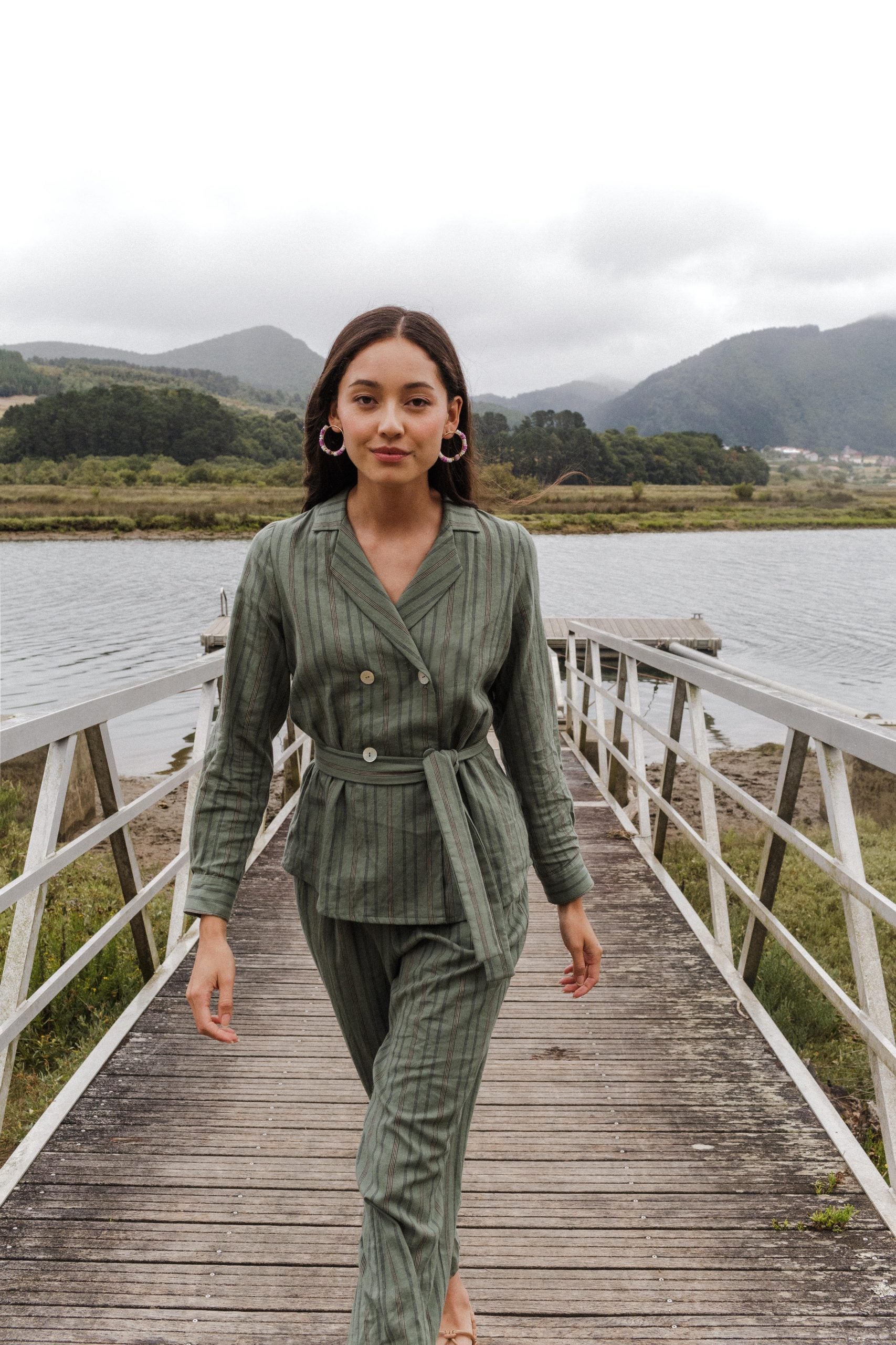 Blouse/jacket CALABRIA green khaki stripe