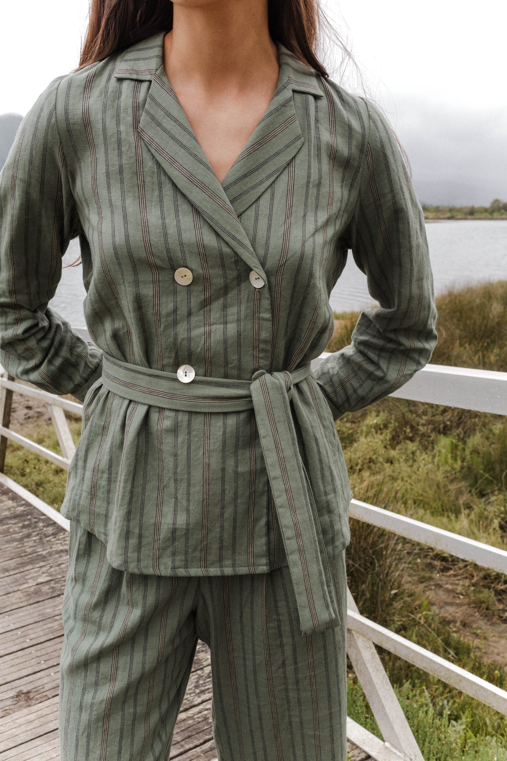Blouse/jacket CALABRIA green khaki stripe