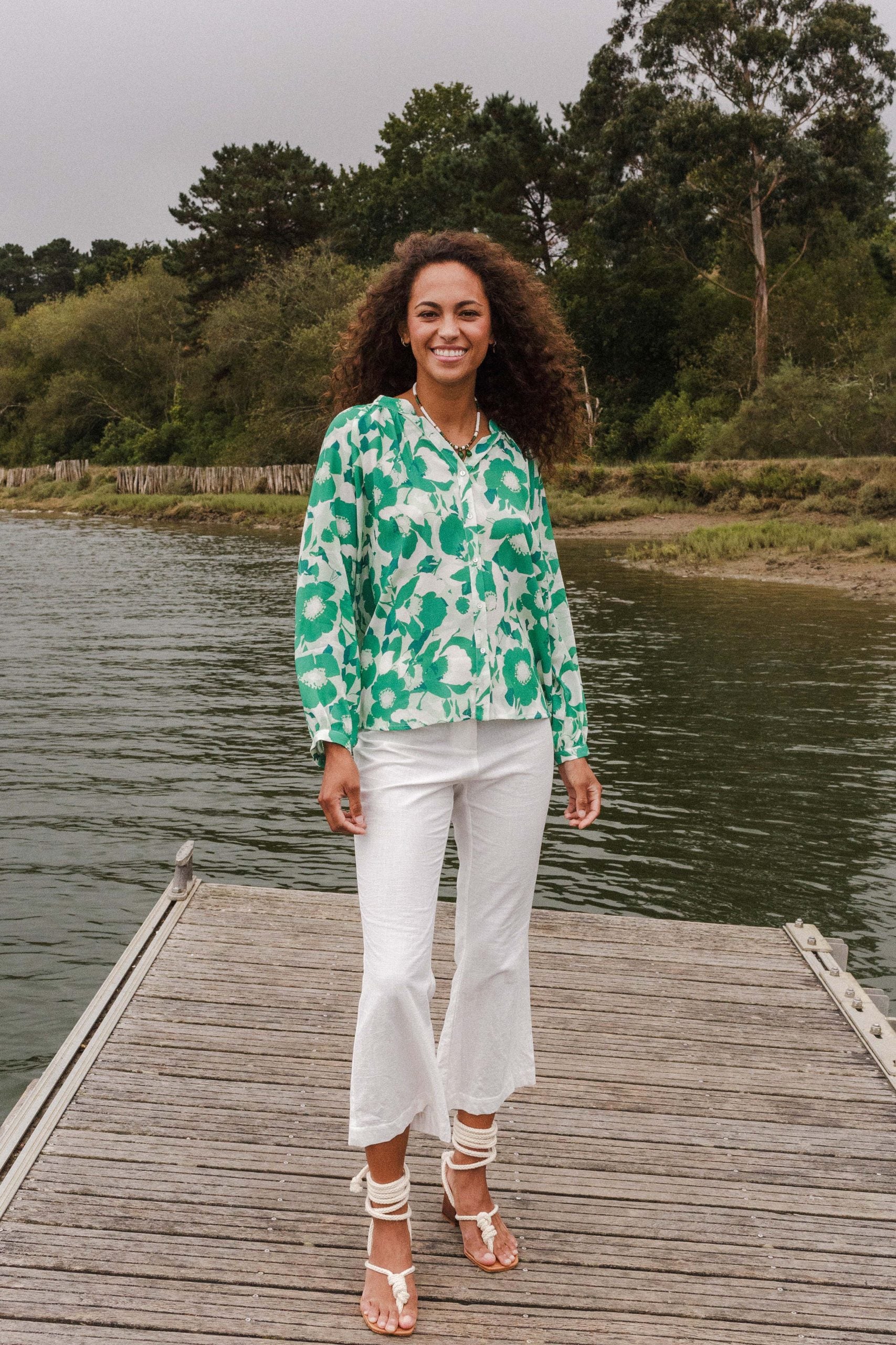 OCA flower green blouse