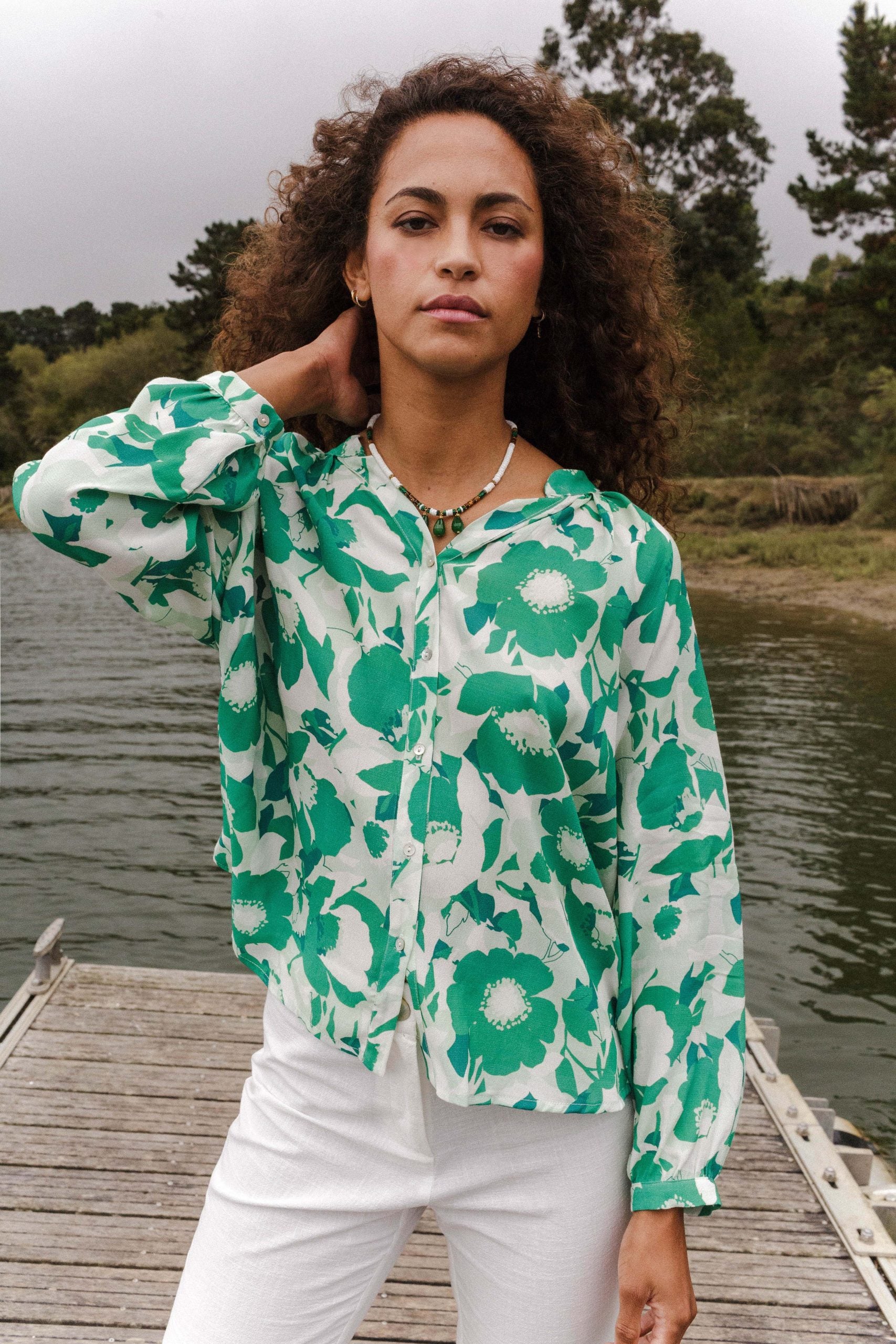 OCA flower green blouse