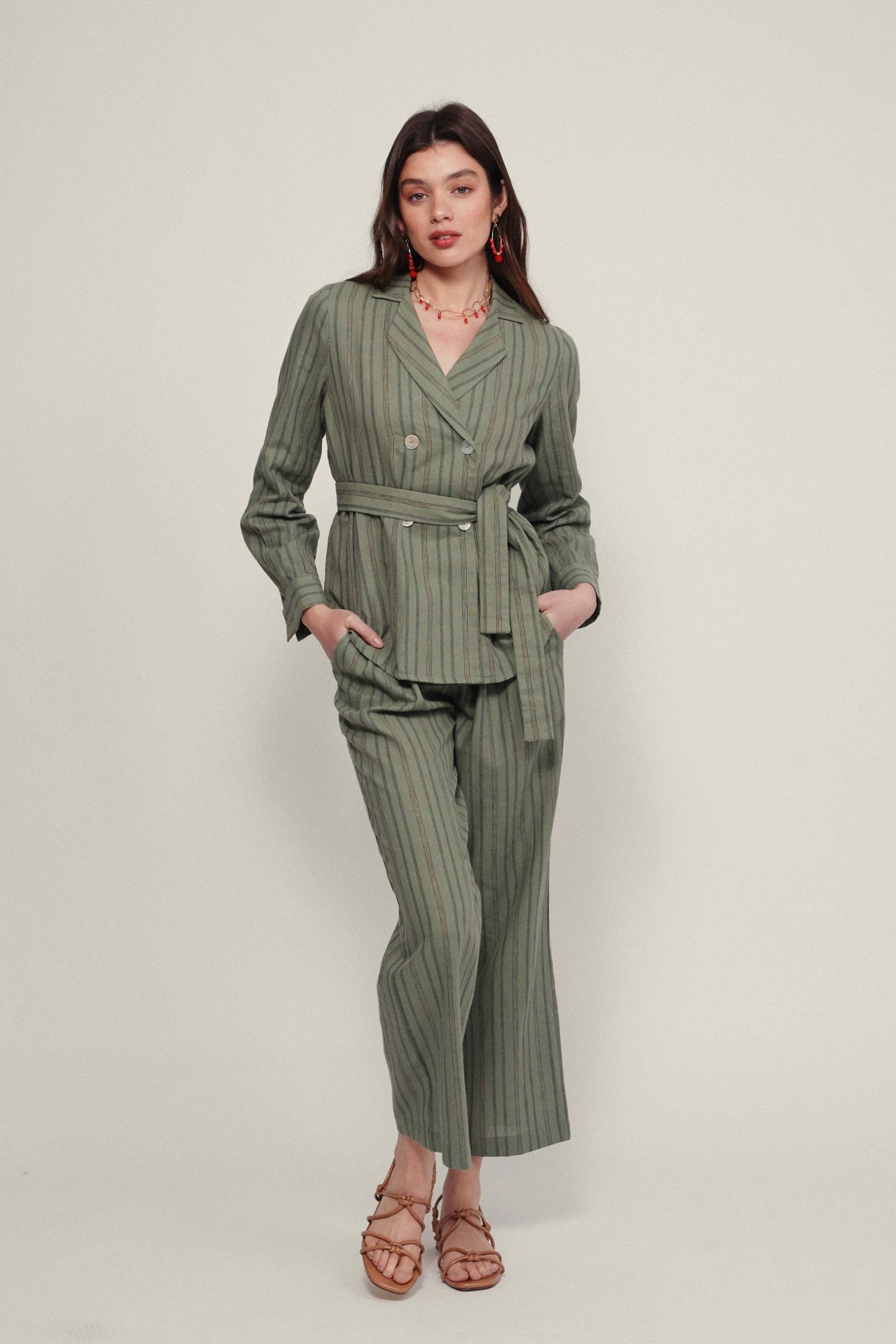 Blouse/jacket CALABRIA green khaki stripe