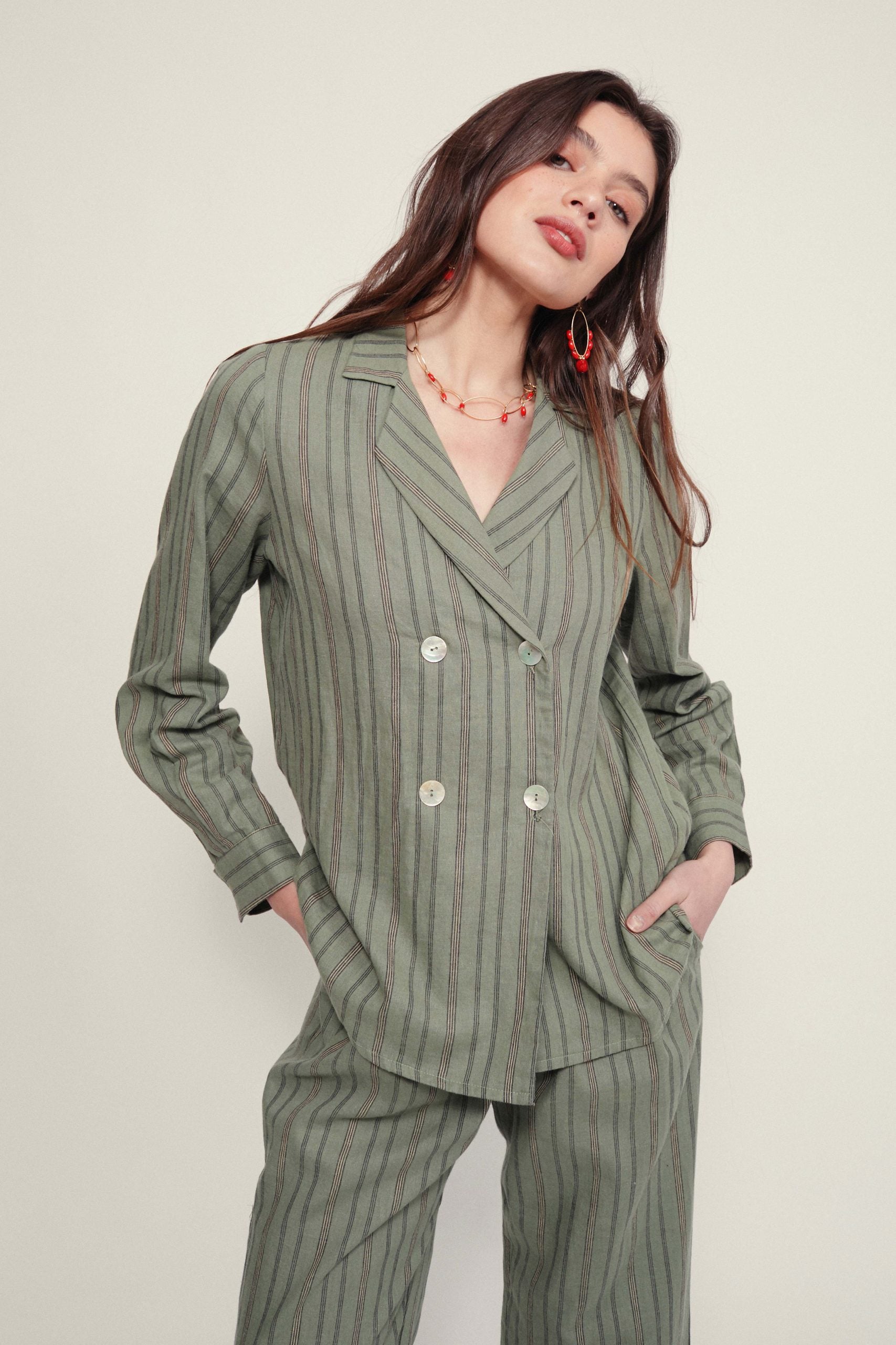 Blouse/jacket CALABRIA green khaki stripe