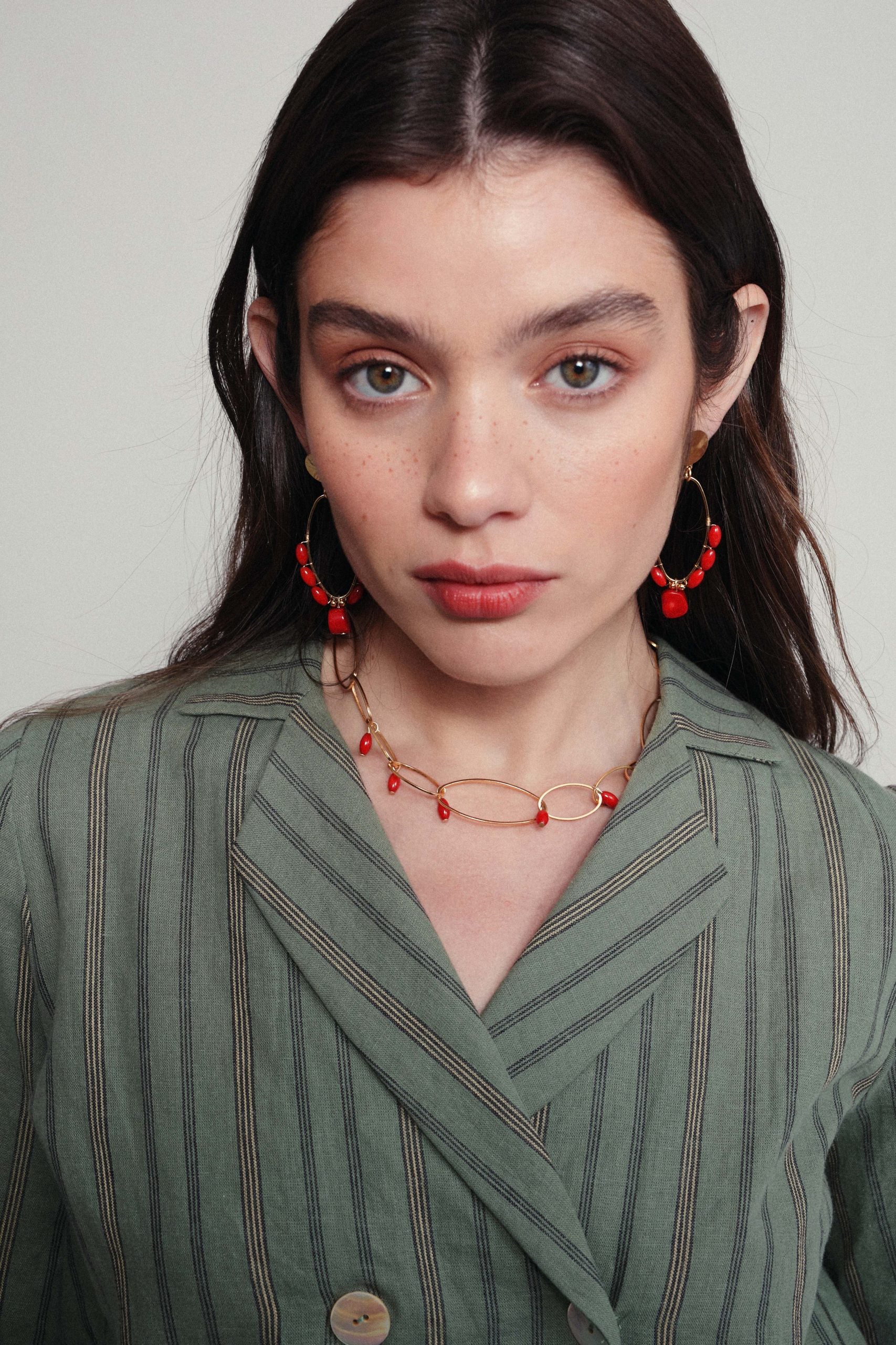 Blouse/jacket CALABRIA green khaki stripe