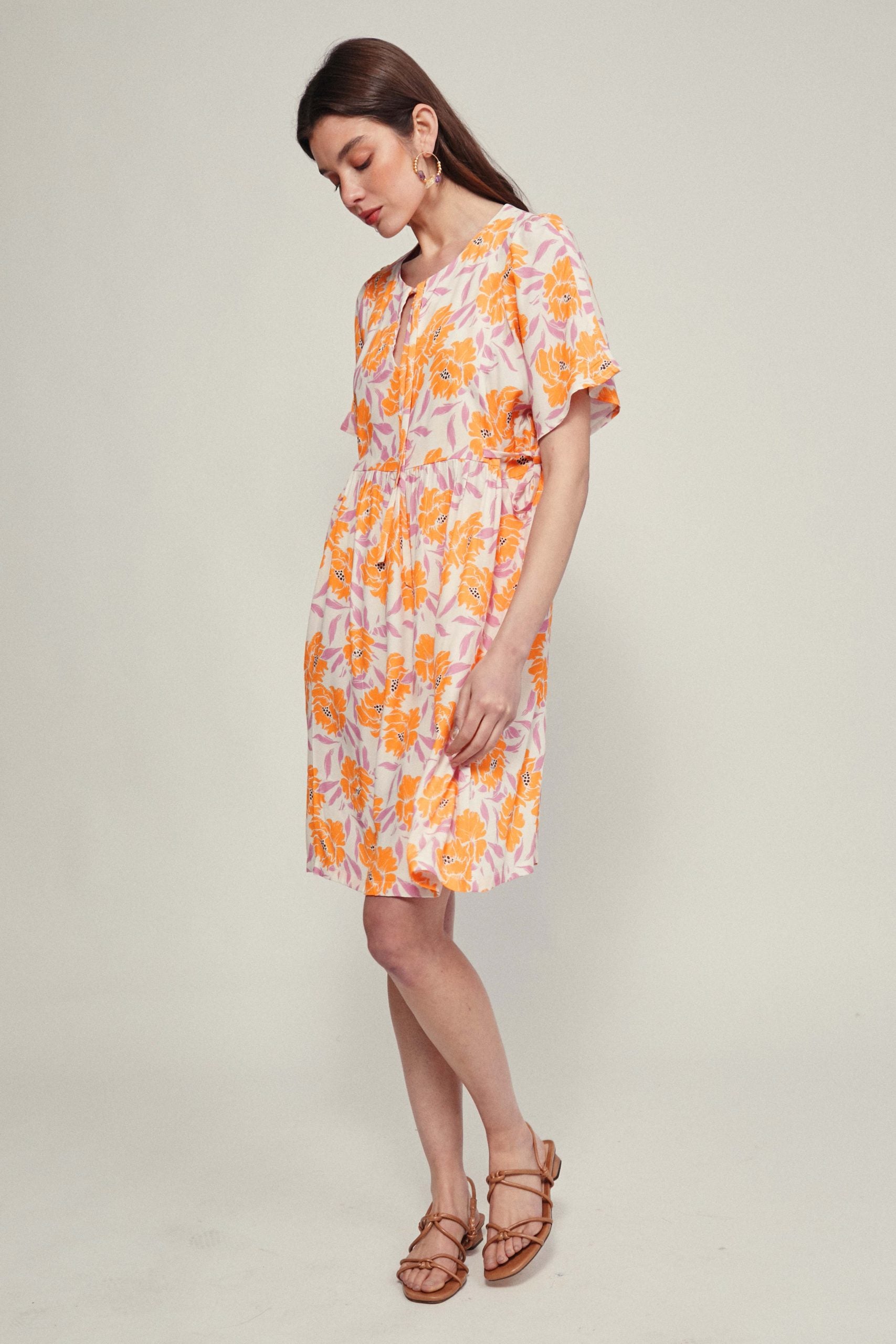 CATANIA flower tangerine dress