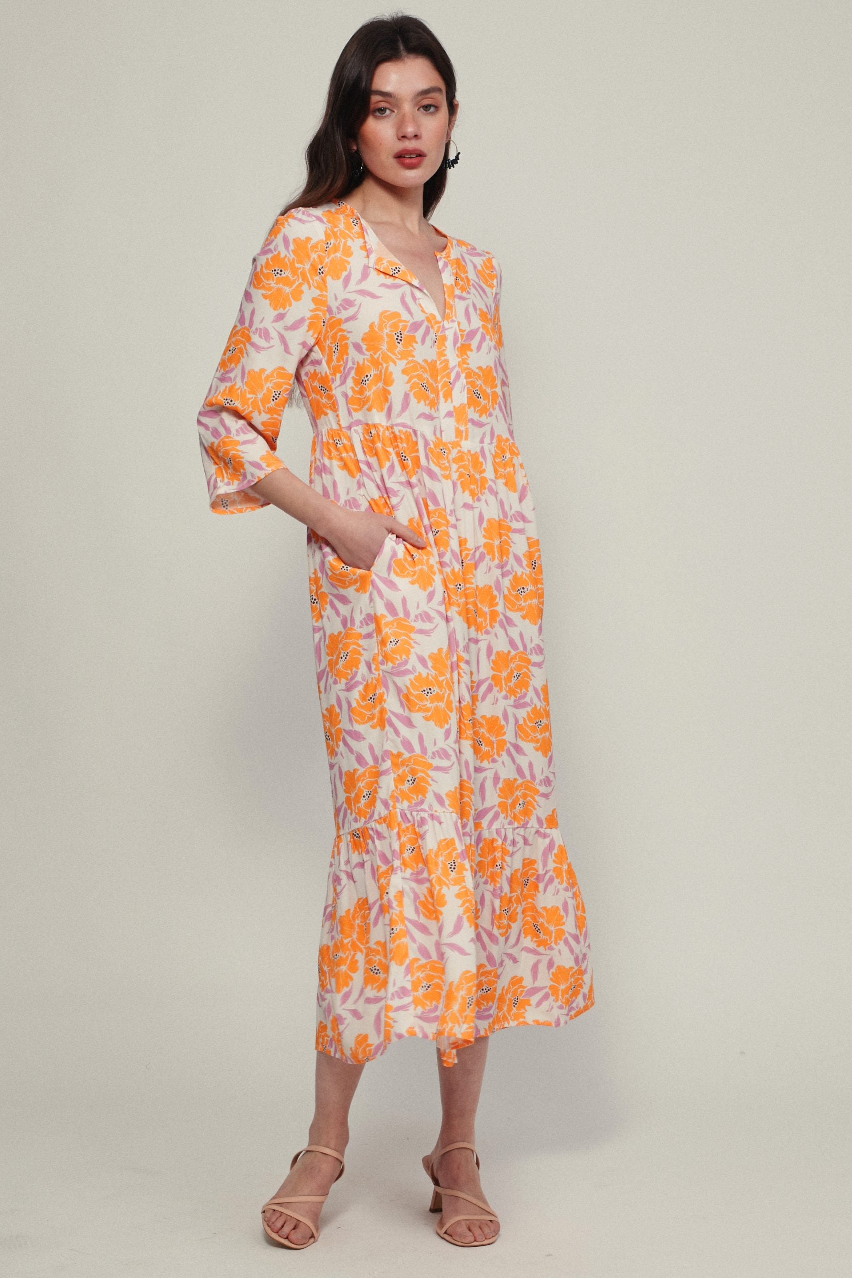 BROMELIA flower tangerine dress