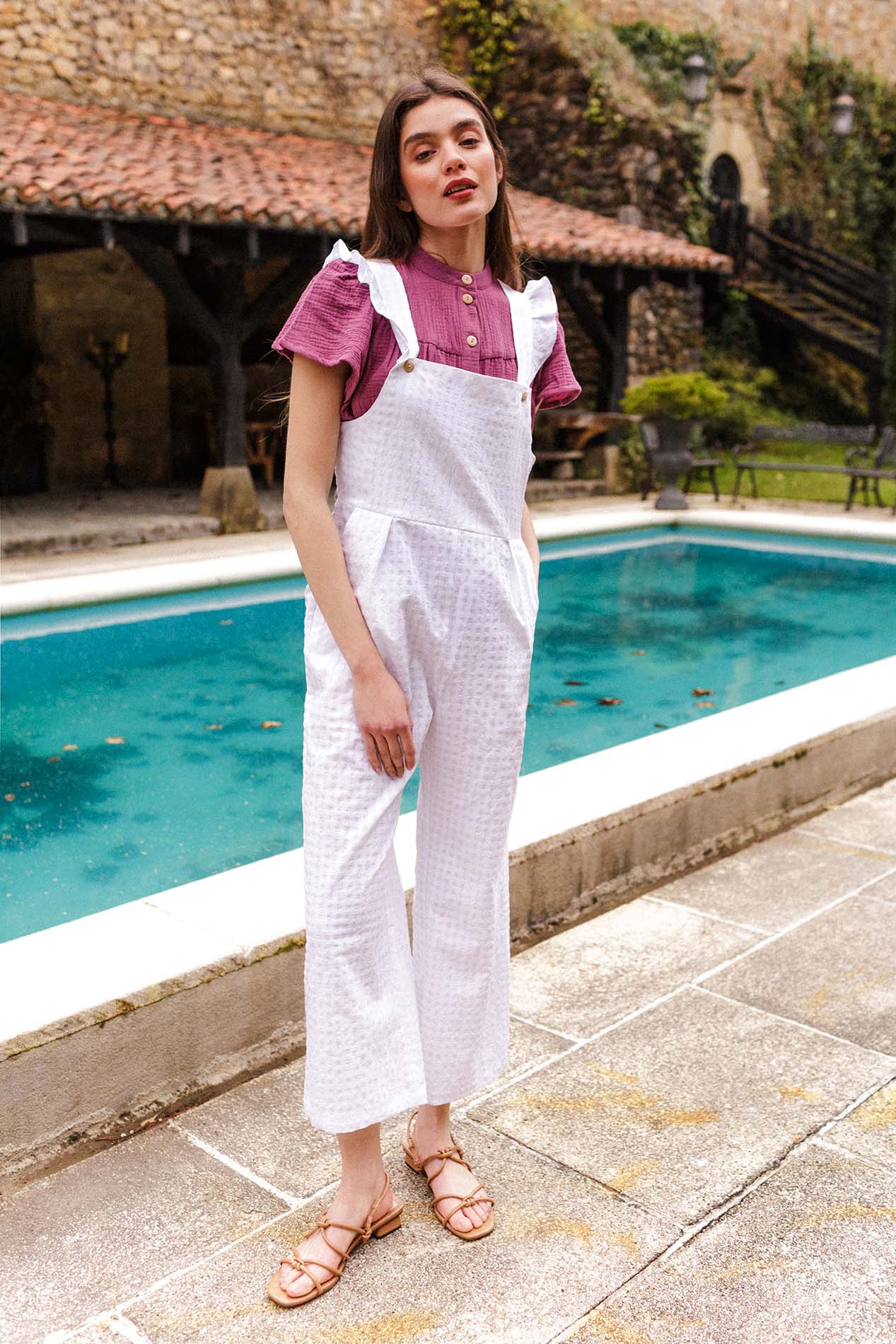 VENETO white vichy dungarees