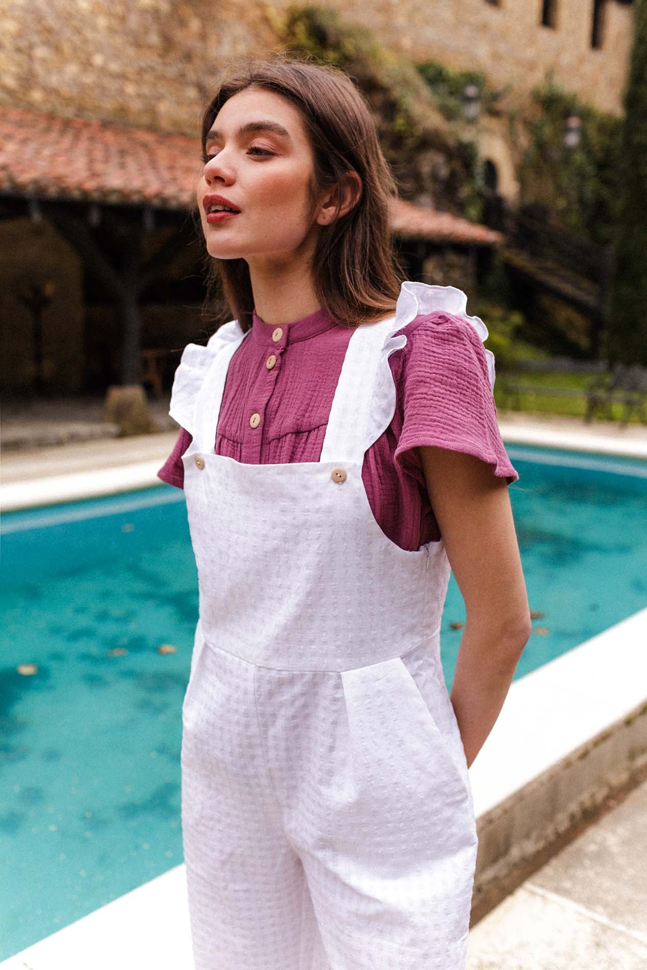 VENETO white vichy dungarees