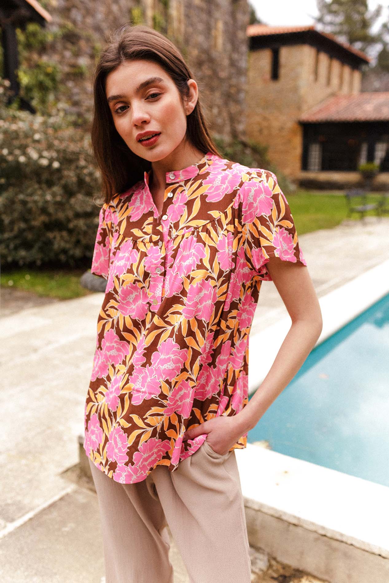 ATHENS flower fuchsia blouse