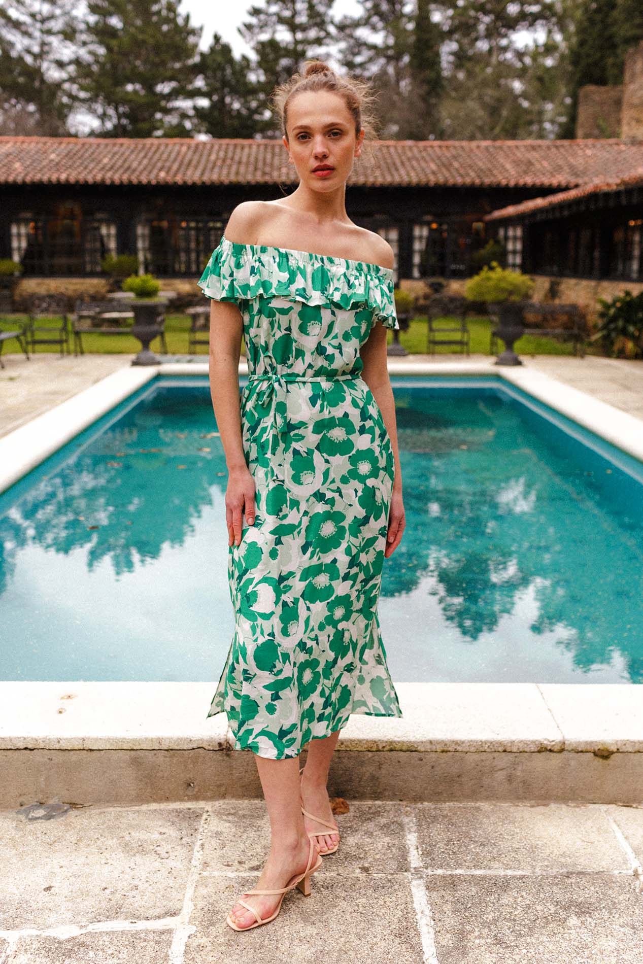 ANELA flower green dress