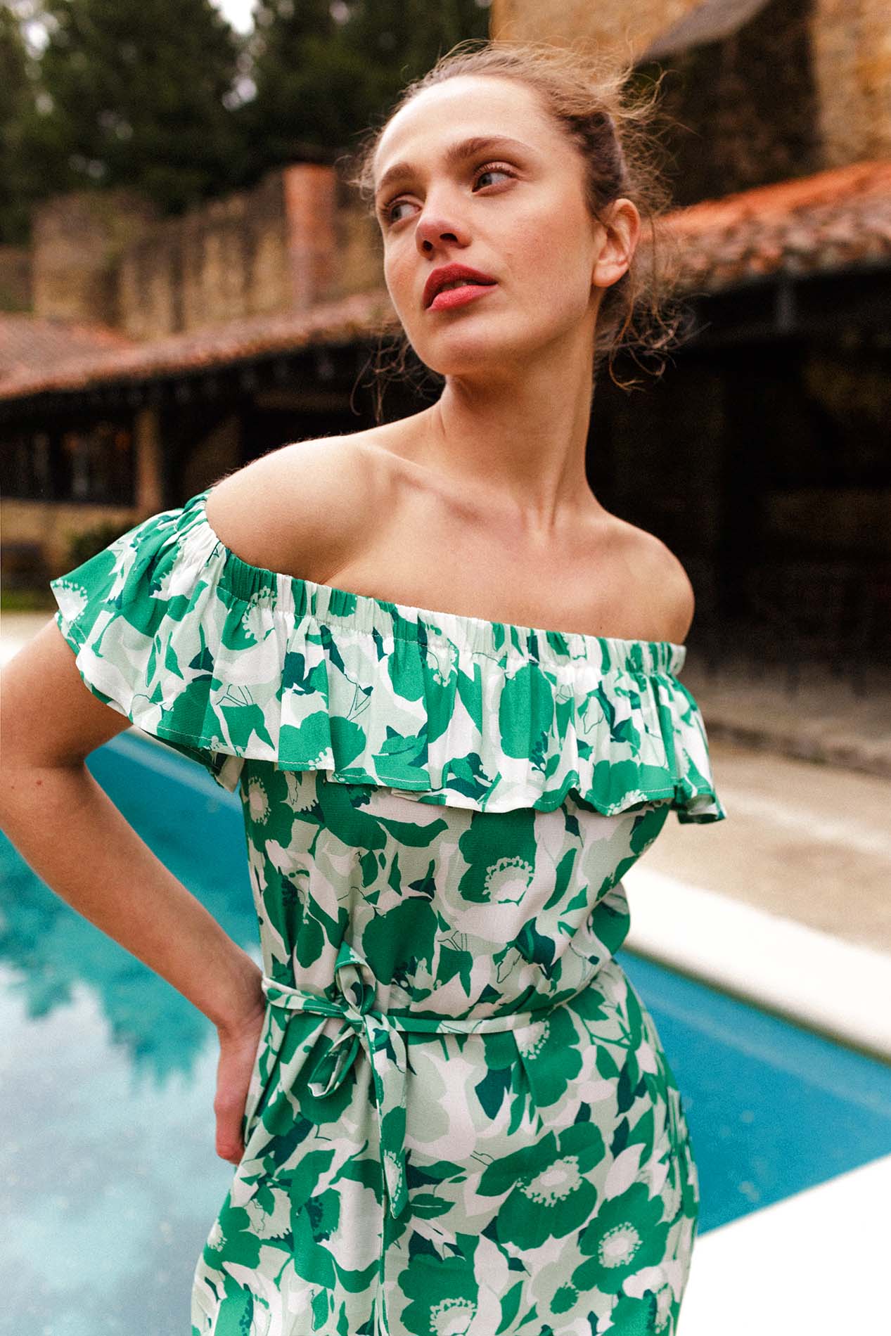 ANELA flower green dress