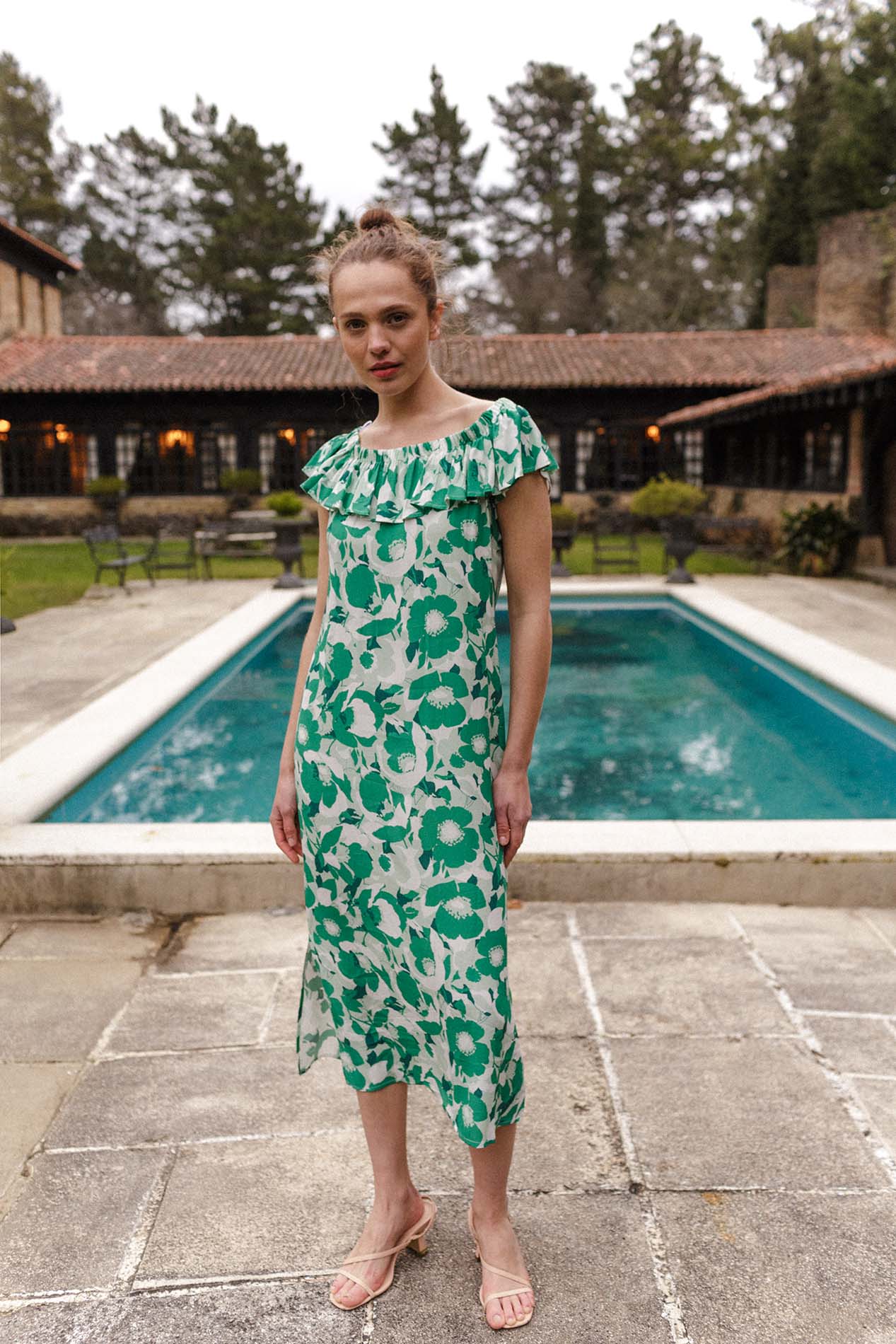 ANELA flower green dress