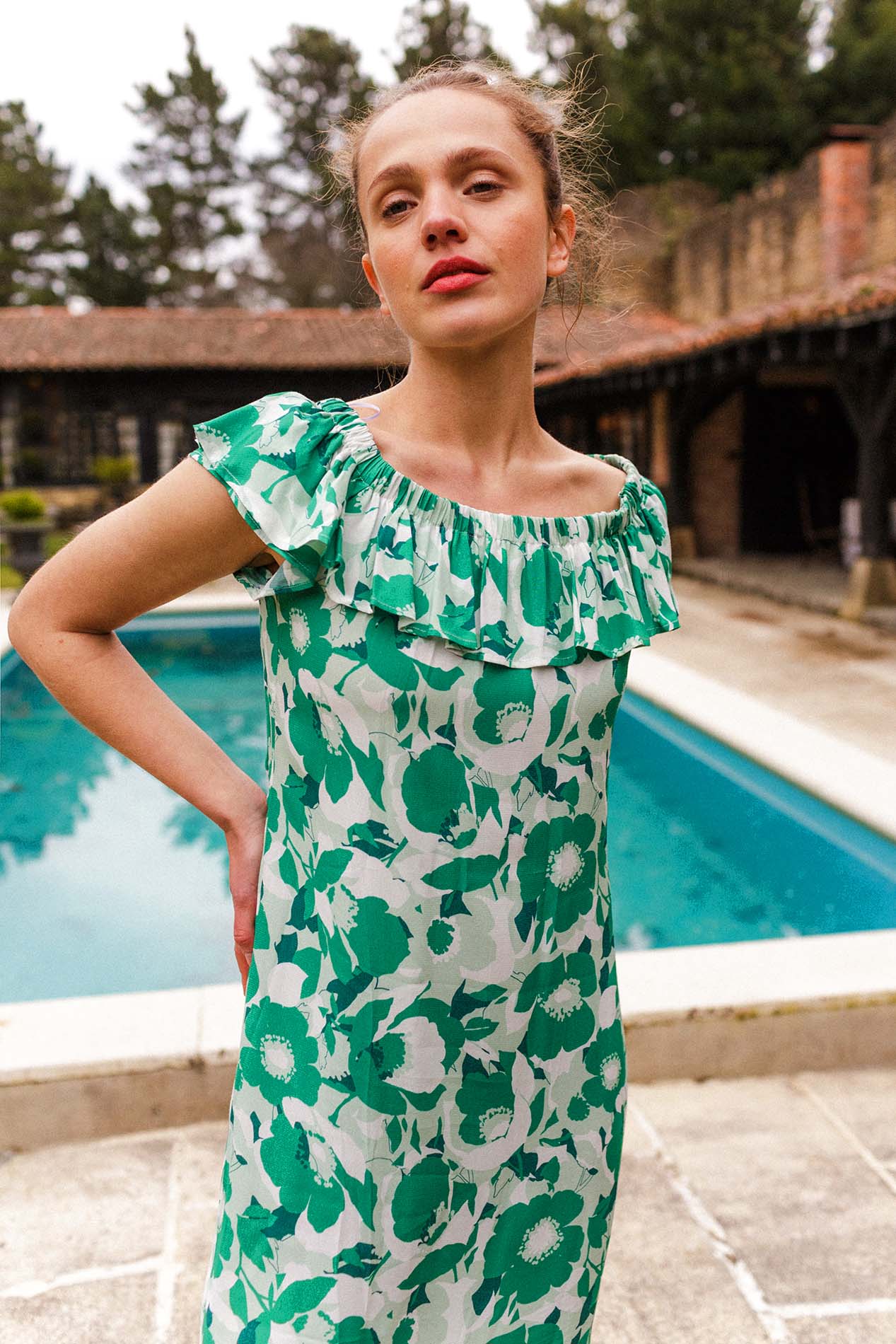ANELA flower green dress