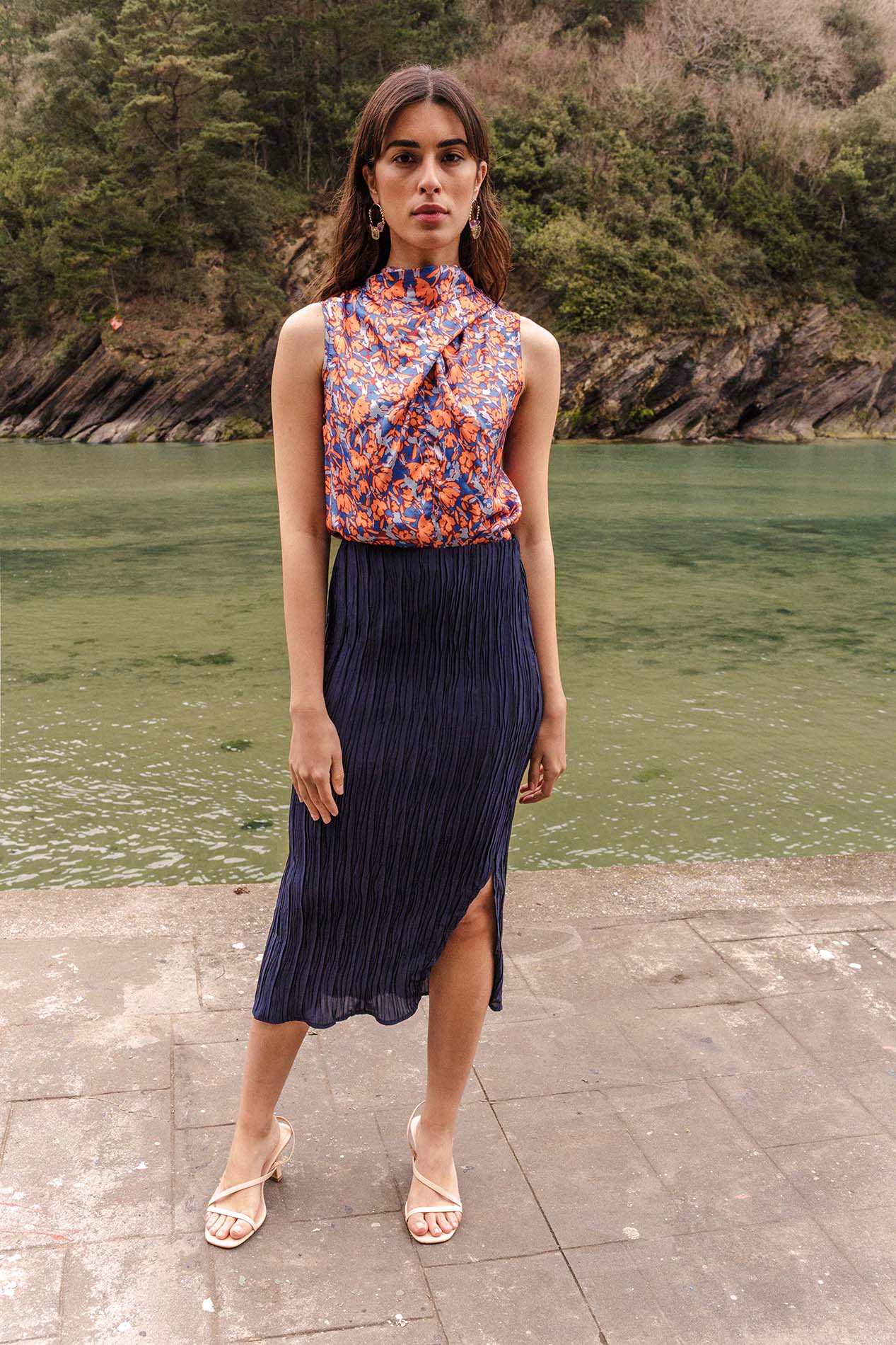 Blue pleated LOINA skirt