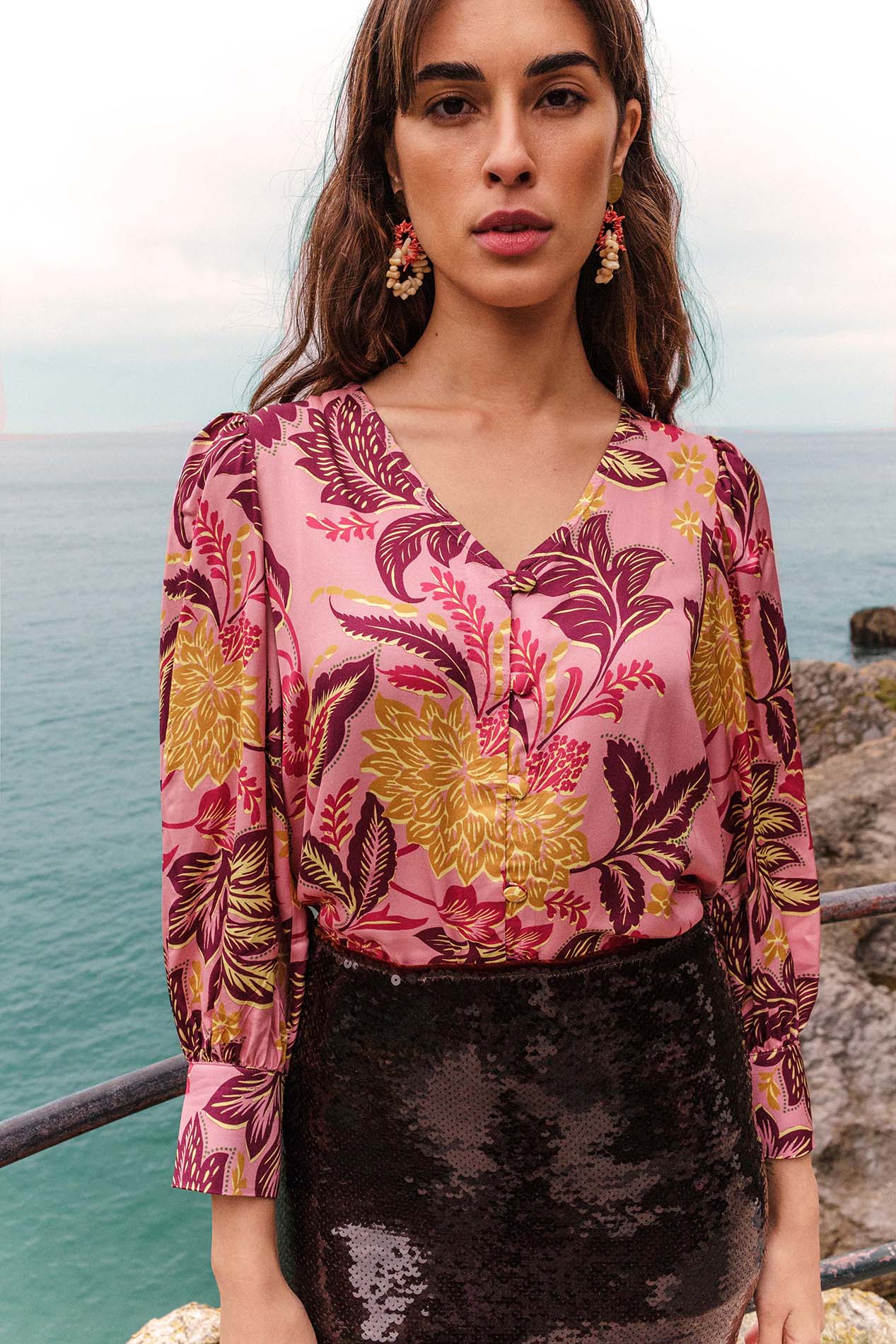 LIANA pink flower print blouse