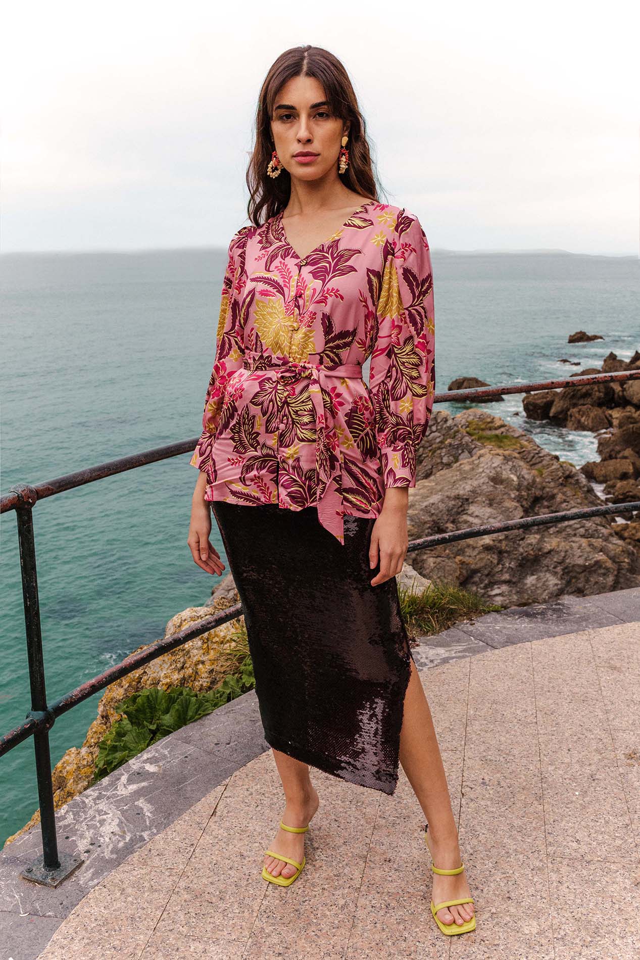 LIANA pink flower print blouse