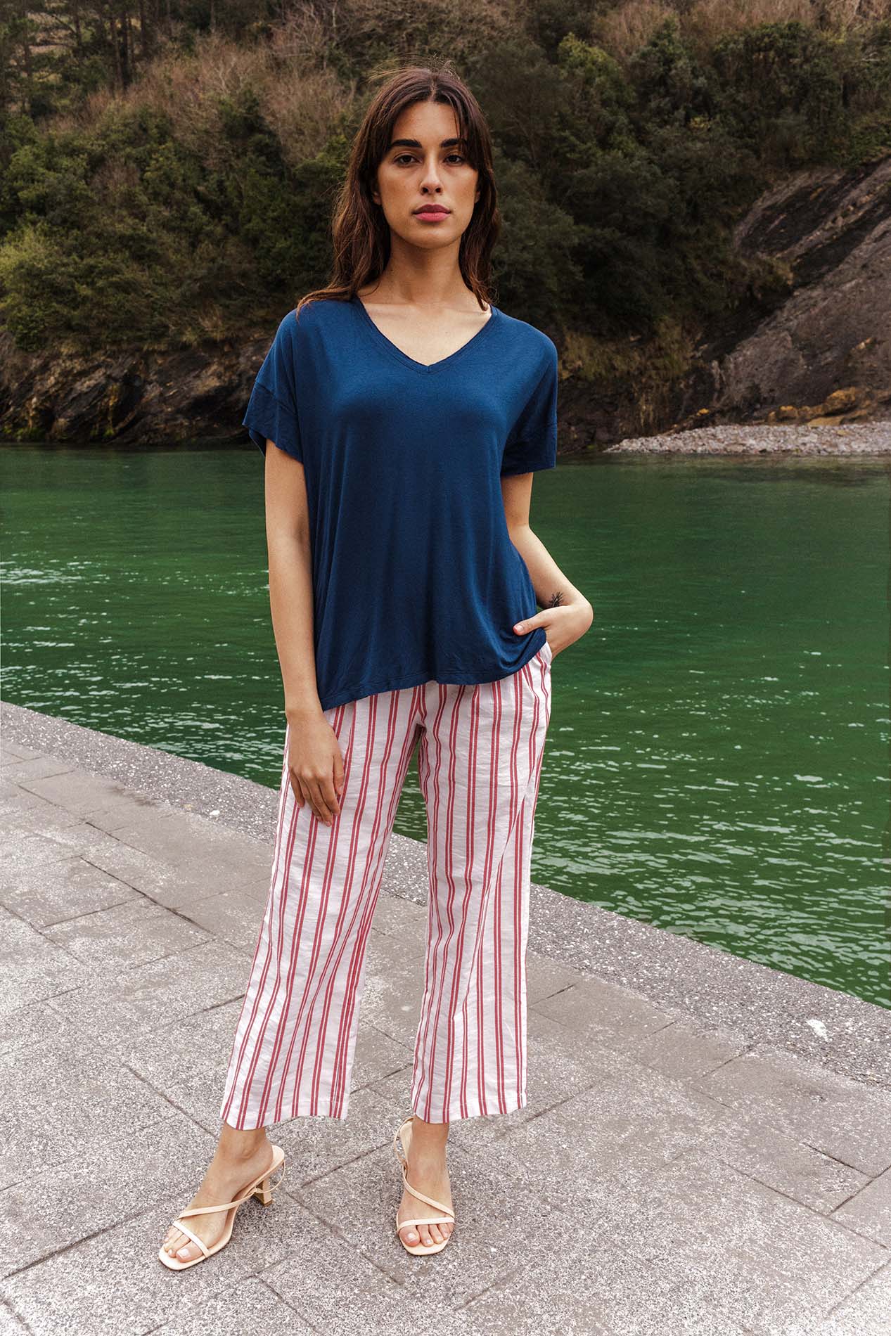 T-shirt bleu viscose LUXOR