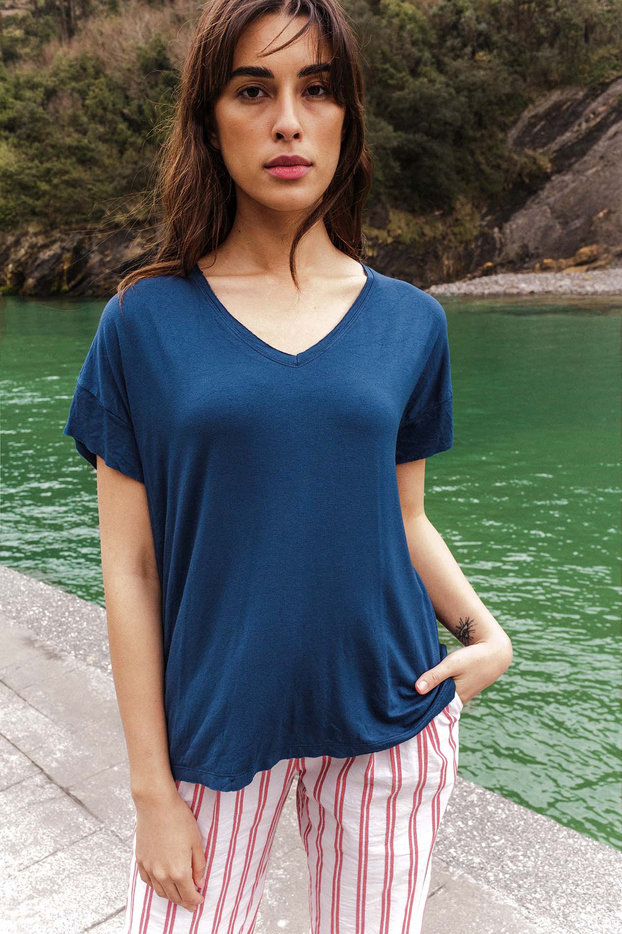 T-shirt bleu viscose LUXOR
