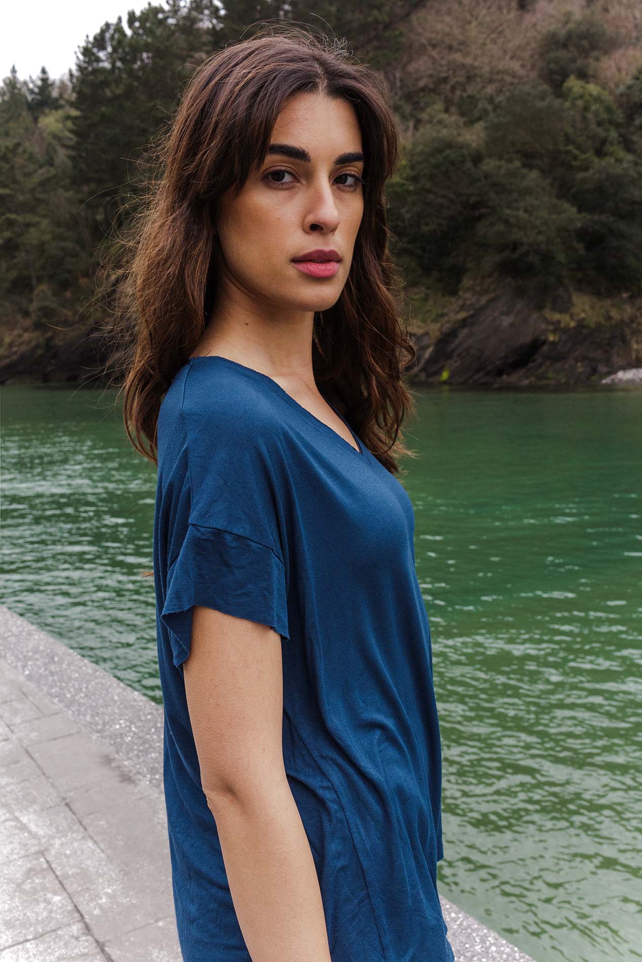 T-shirt bleu viscose LUXOR