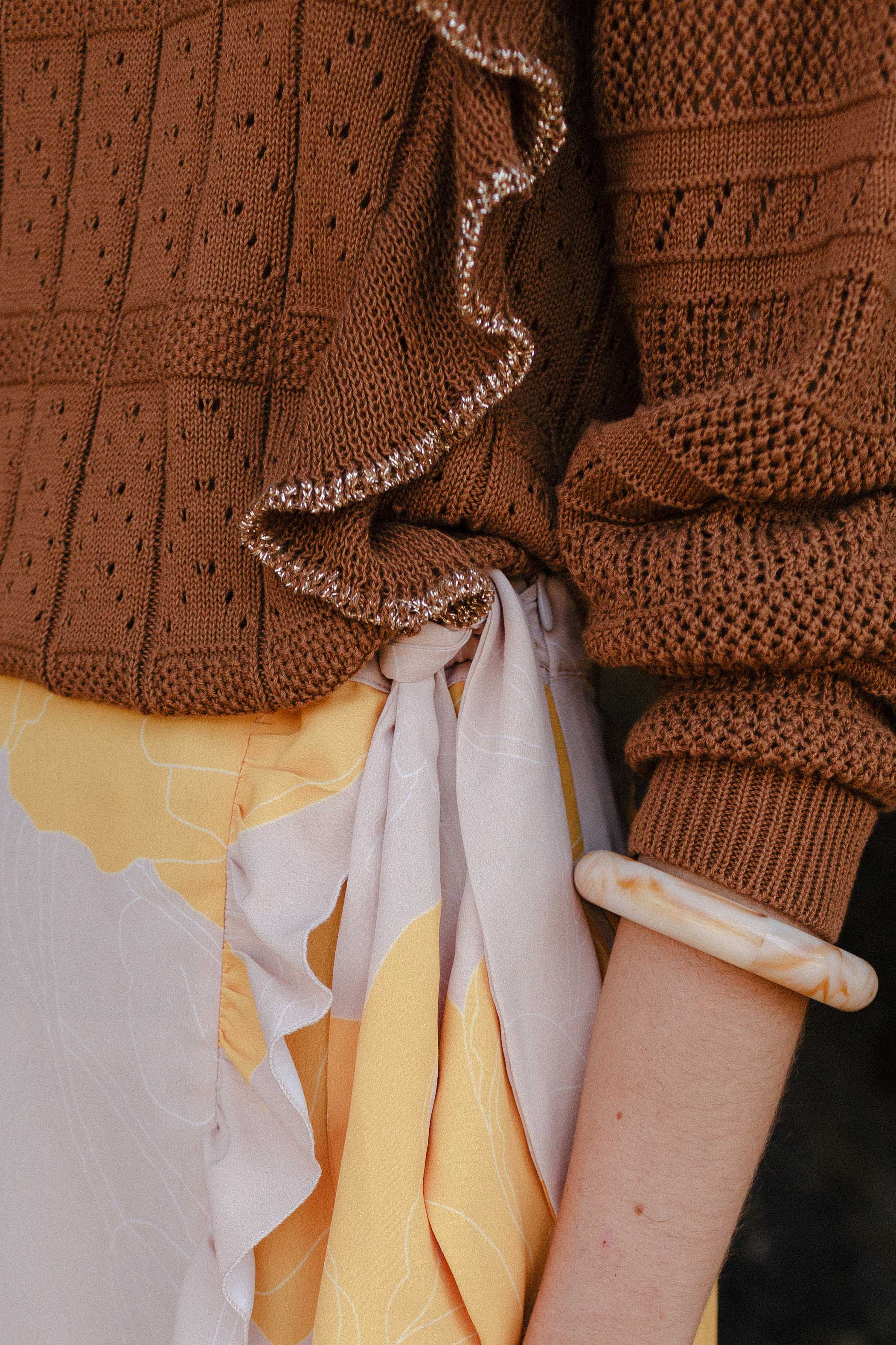 Mustard/sand print ruffle skirt