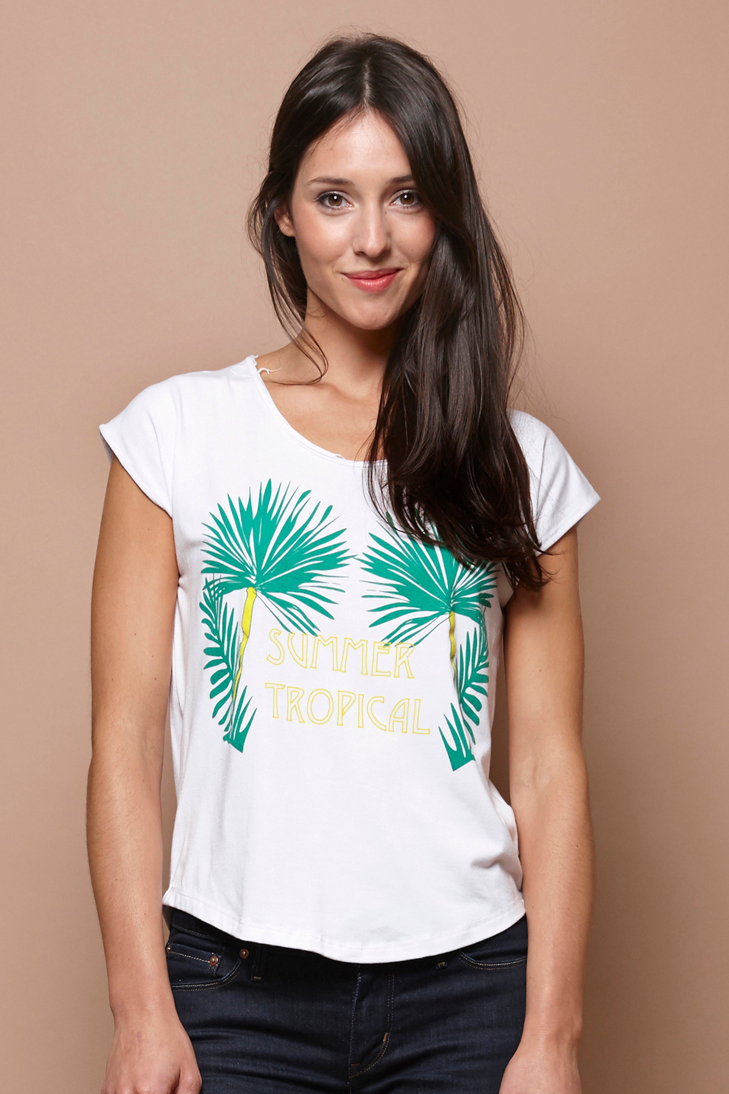 WHITE T-shirt short sleeve SUMMER TROPICAL