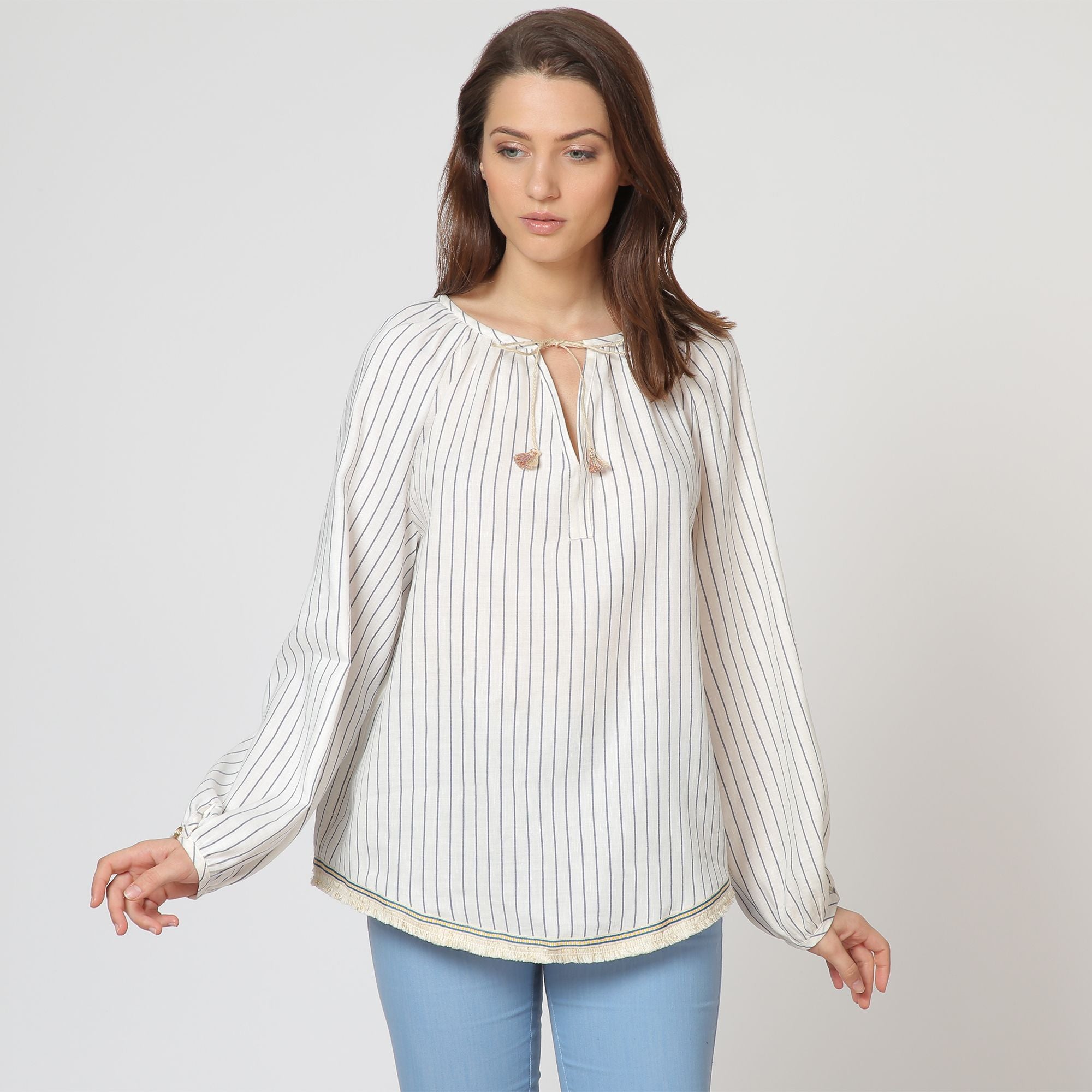 Chemisier rayé à franges