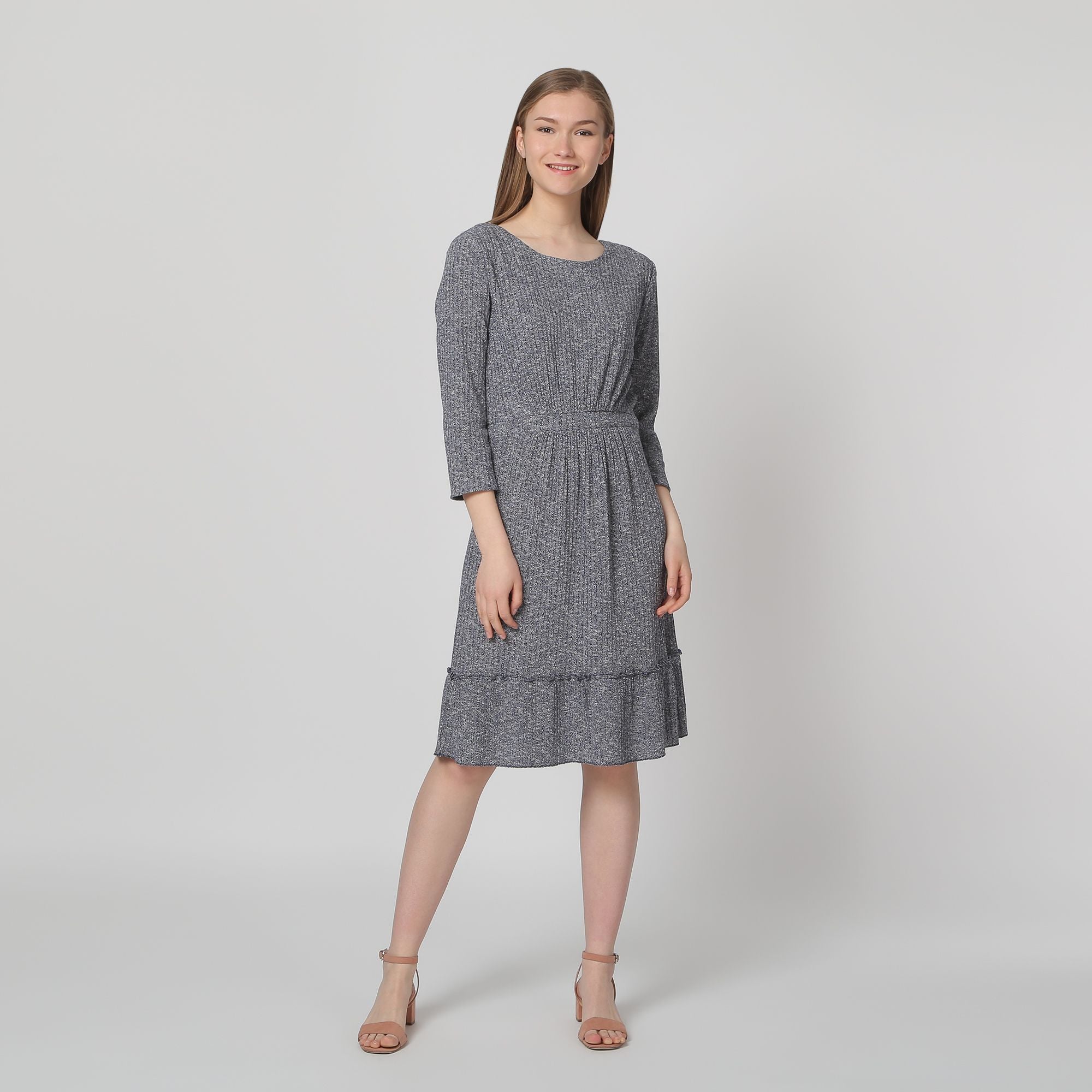 Vestido punto canalé en tonos azules