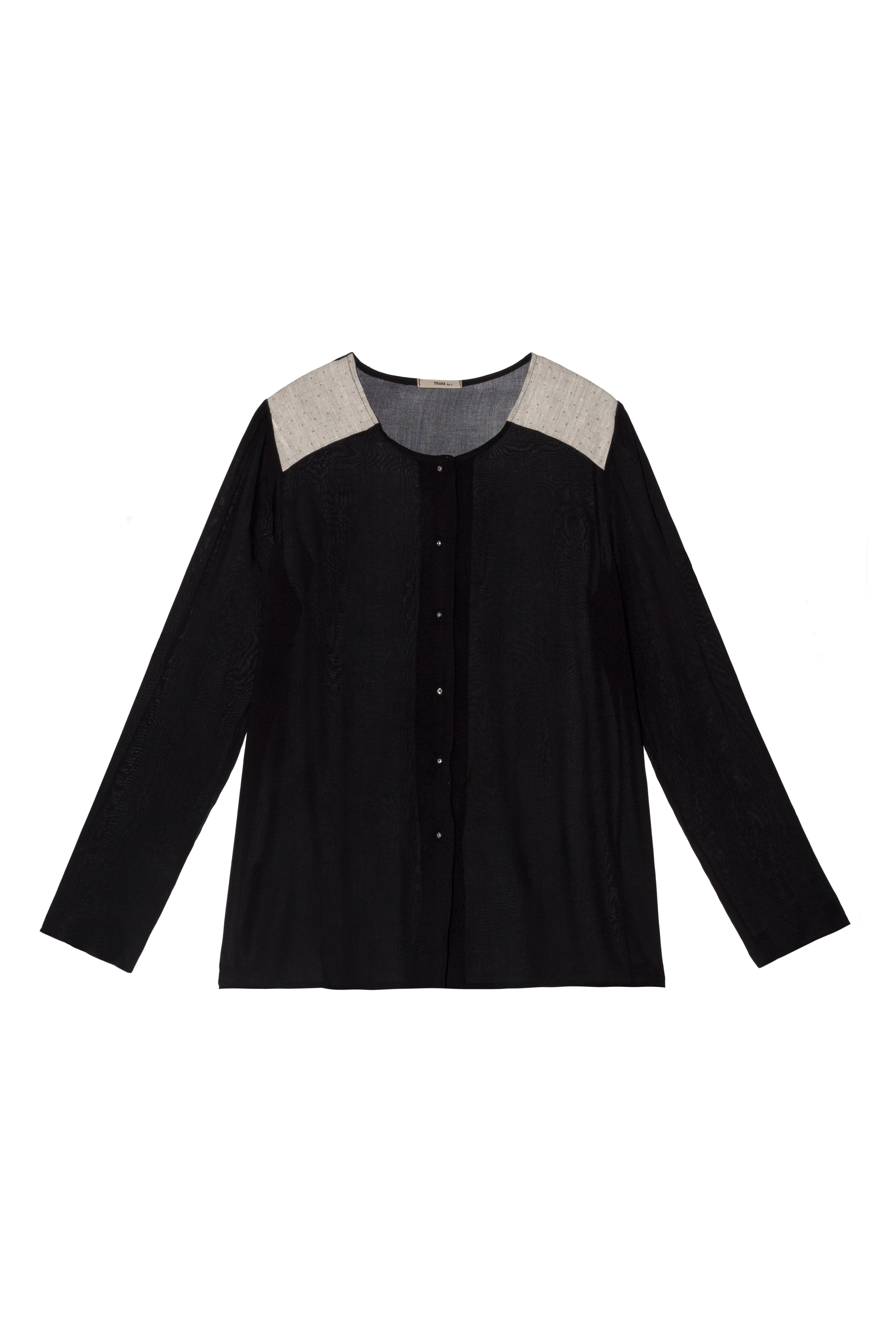 Blusa curpro negro hombro contrastado lino