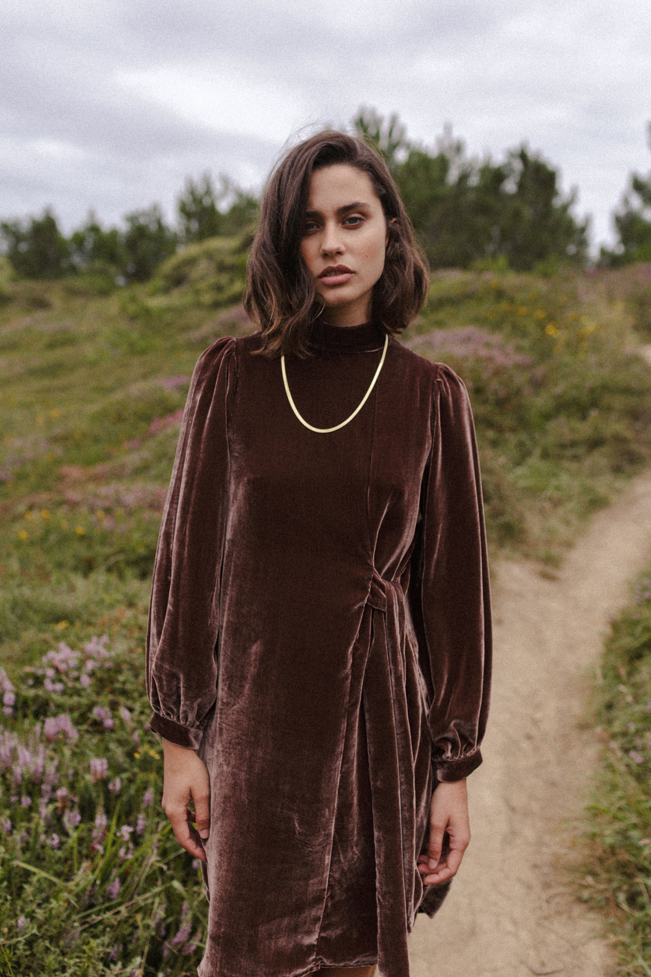 Vestido LAVAL terciopelo seda nut