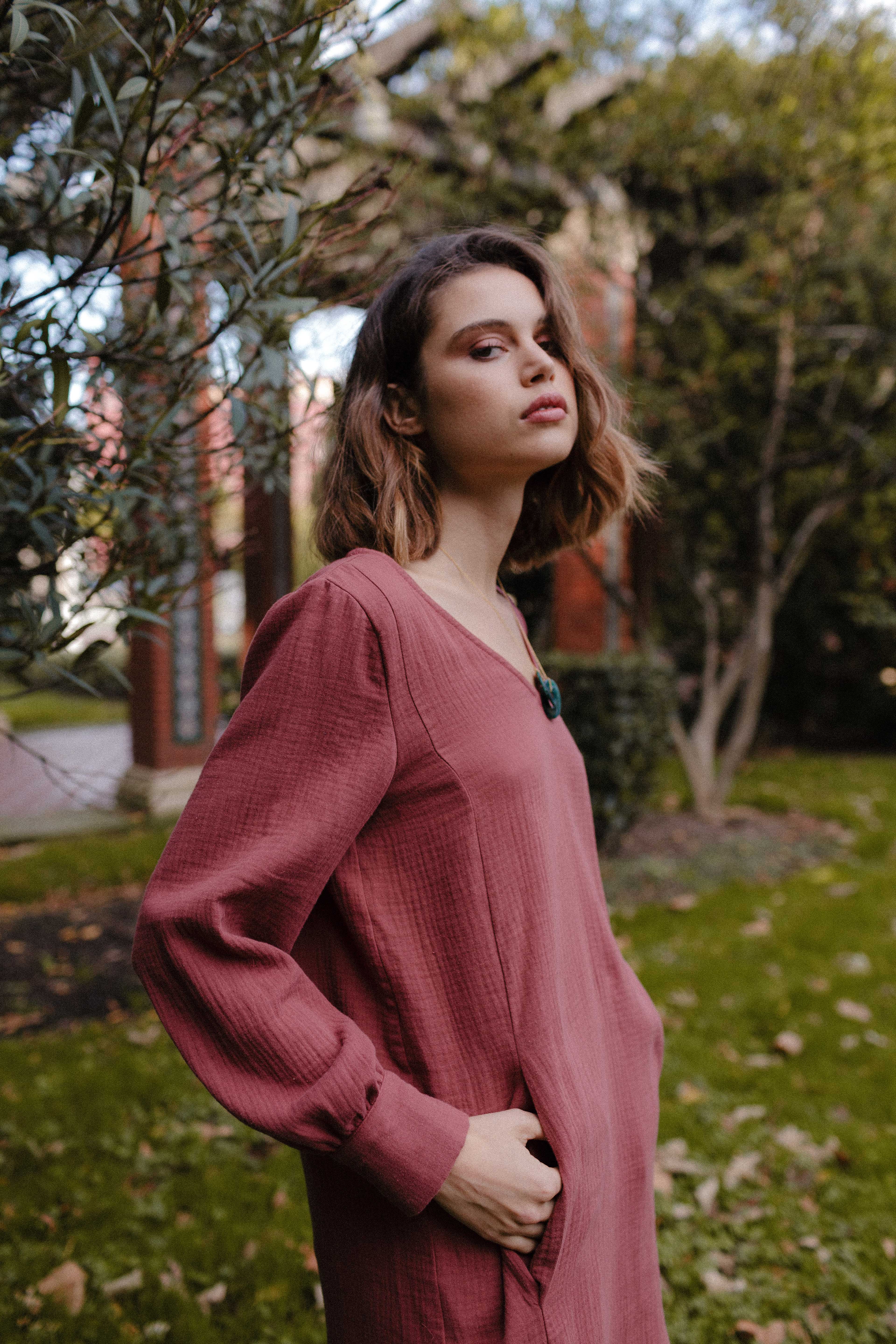 Vestido corto organic burdeos