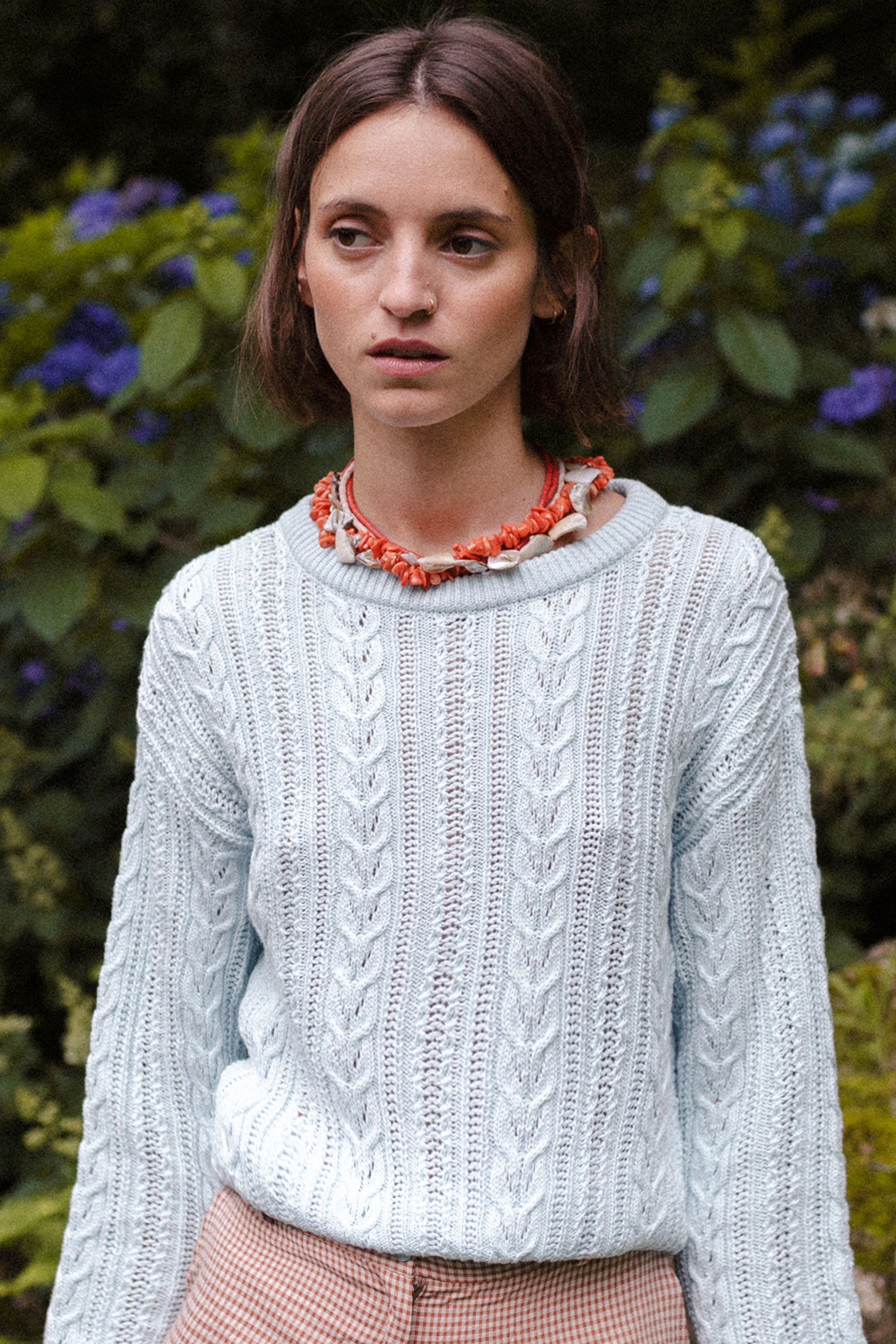 Pull maille ajourée écru