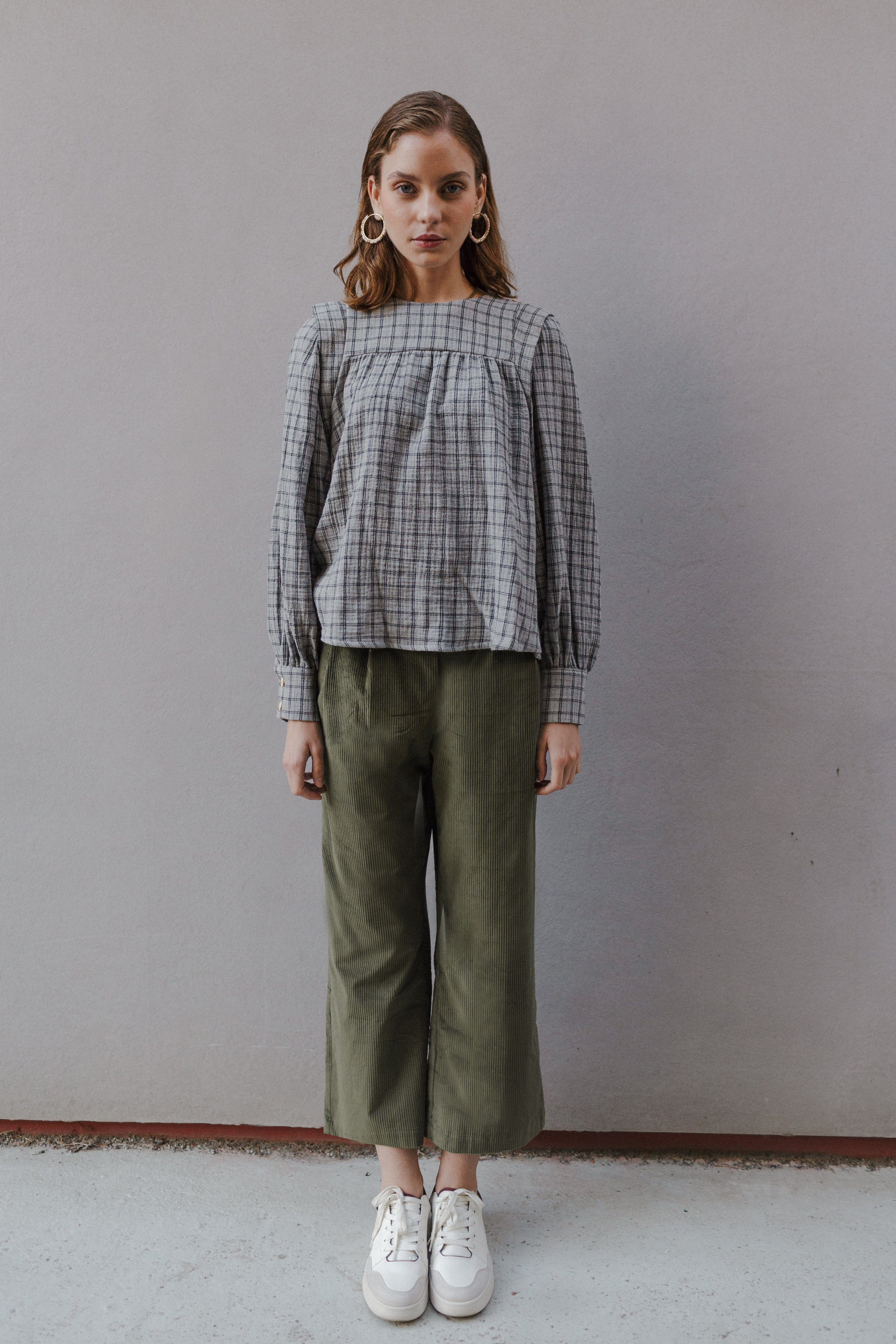 Blusa DEBA ORGANIC CUADROS GRIS