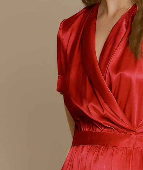 RED satin wrap dress