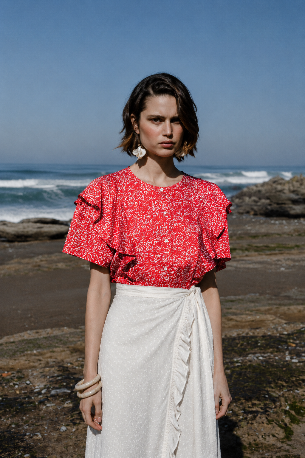 Animal print blouse TOBACCO MINT ruffles