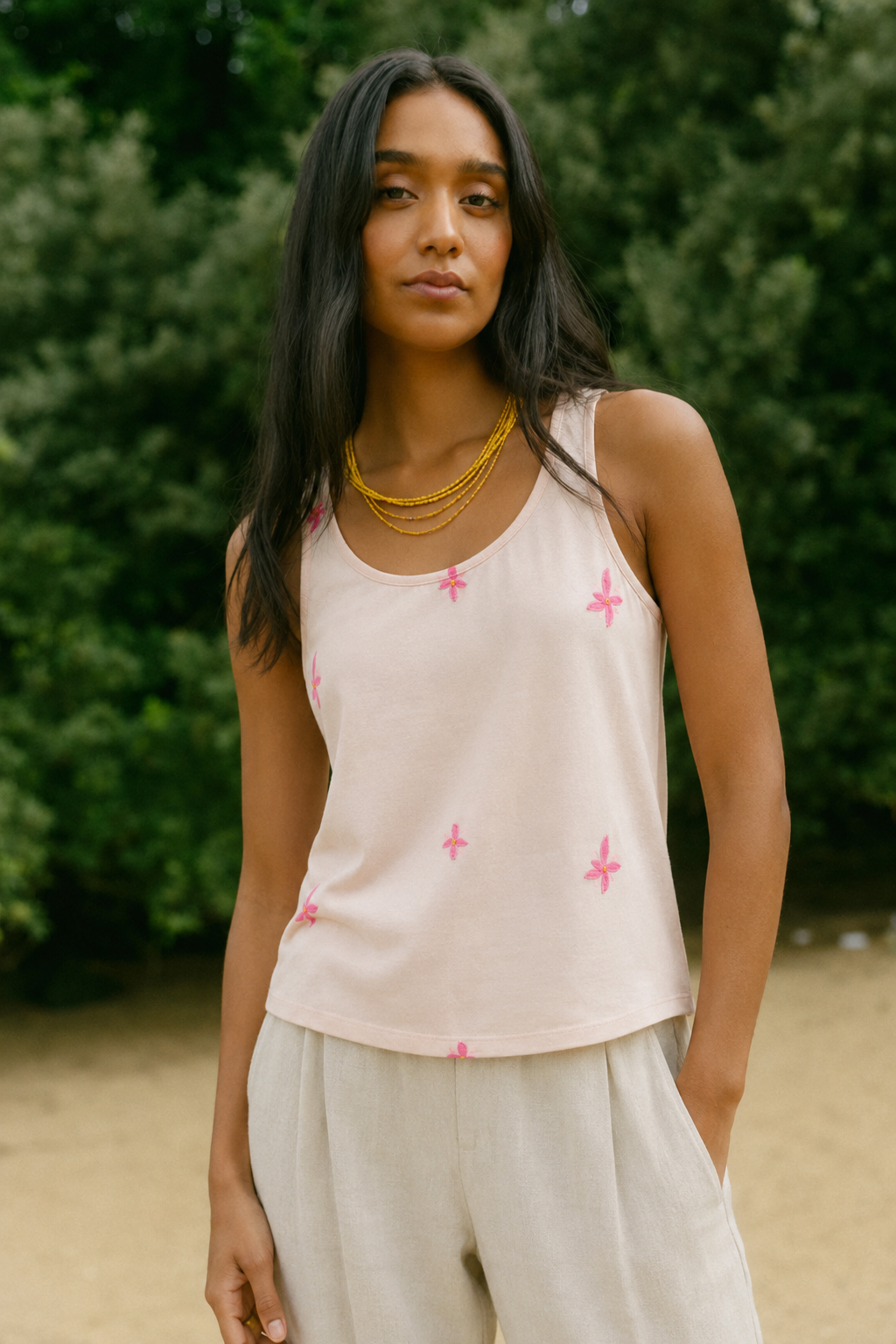 Pink flower tank top