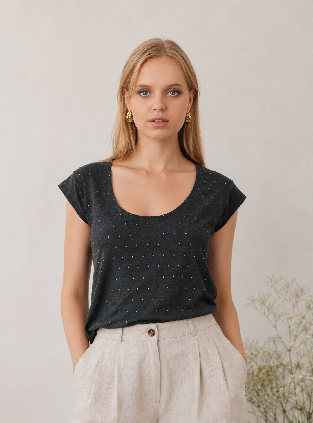 Charcoal gray t-shirt with golden flecks
