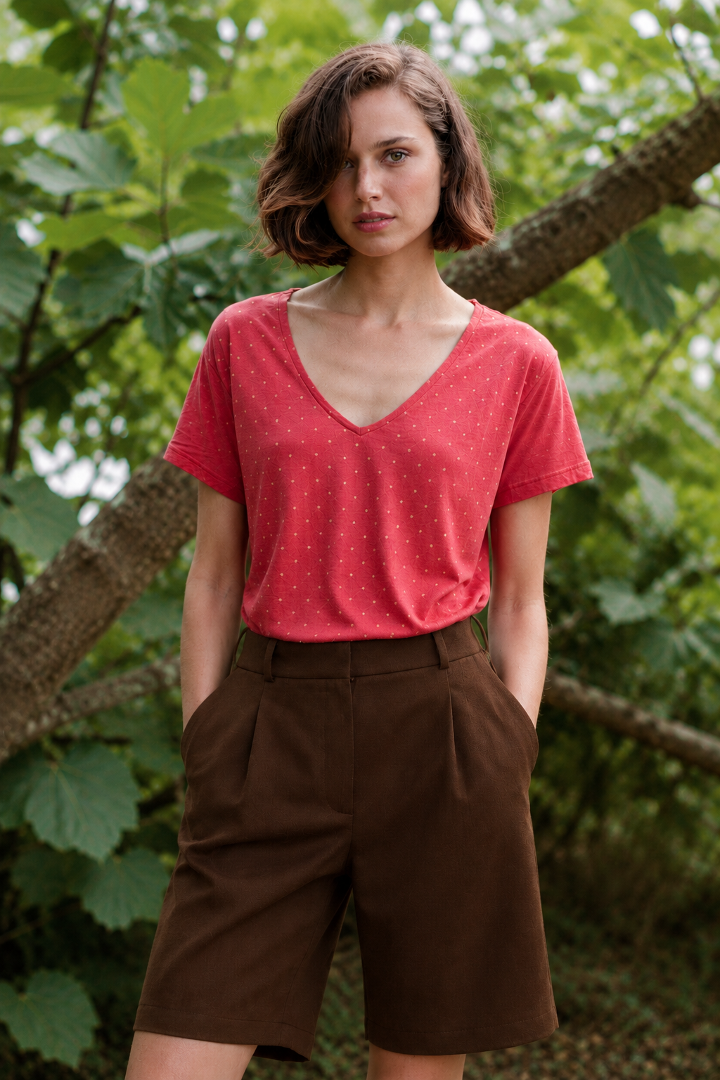 RASPBERRY short-sleeved T-shirt with golden flecks