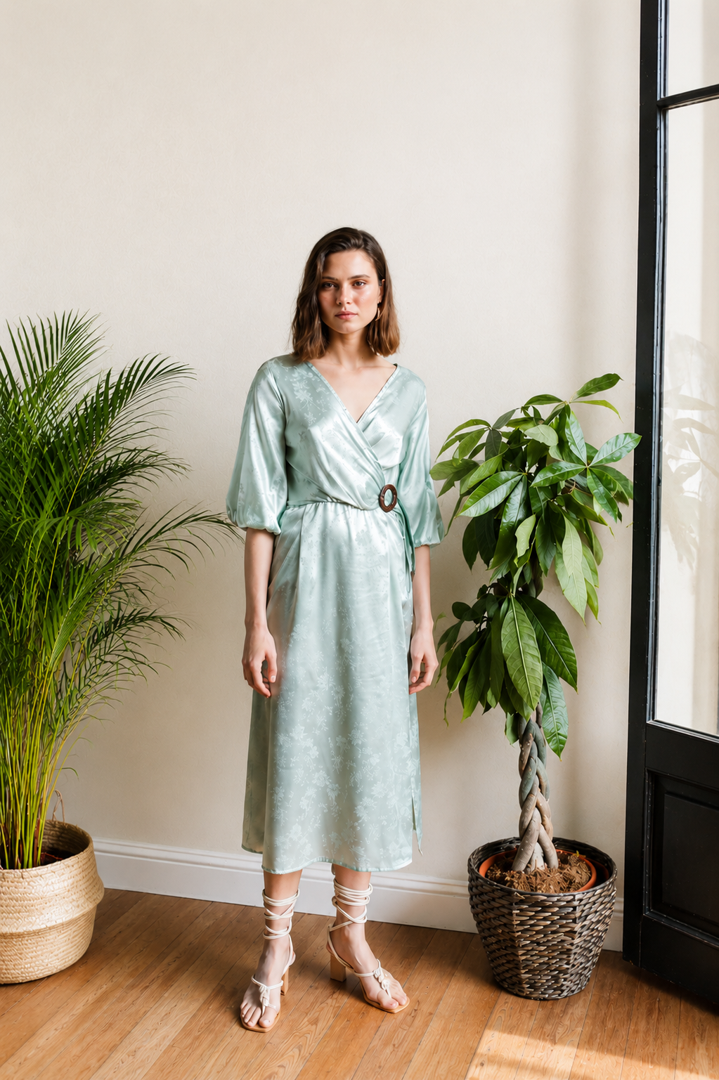 MINT jacquard V-neck dress