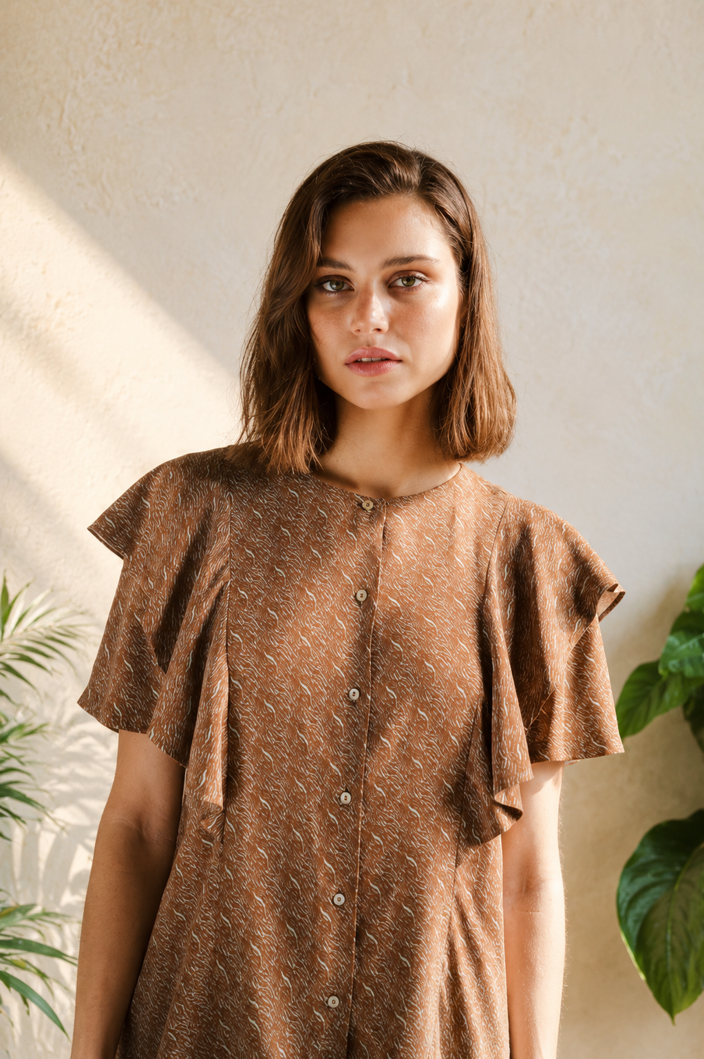 Animal print blouse TOBACCO MINT ruffles