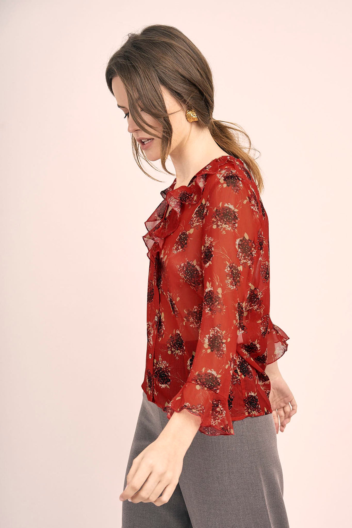 Blouse en mousseline imprimée ROUGE