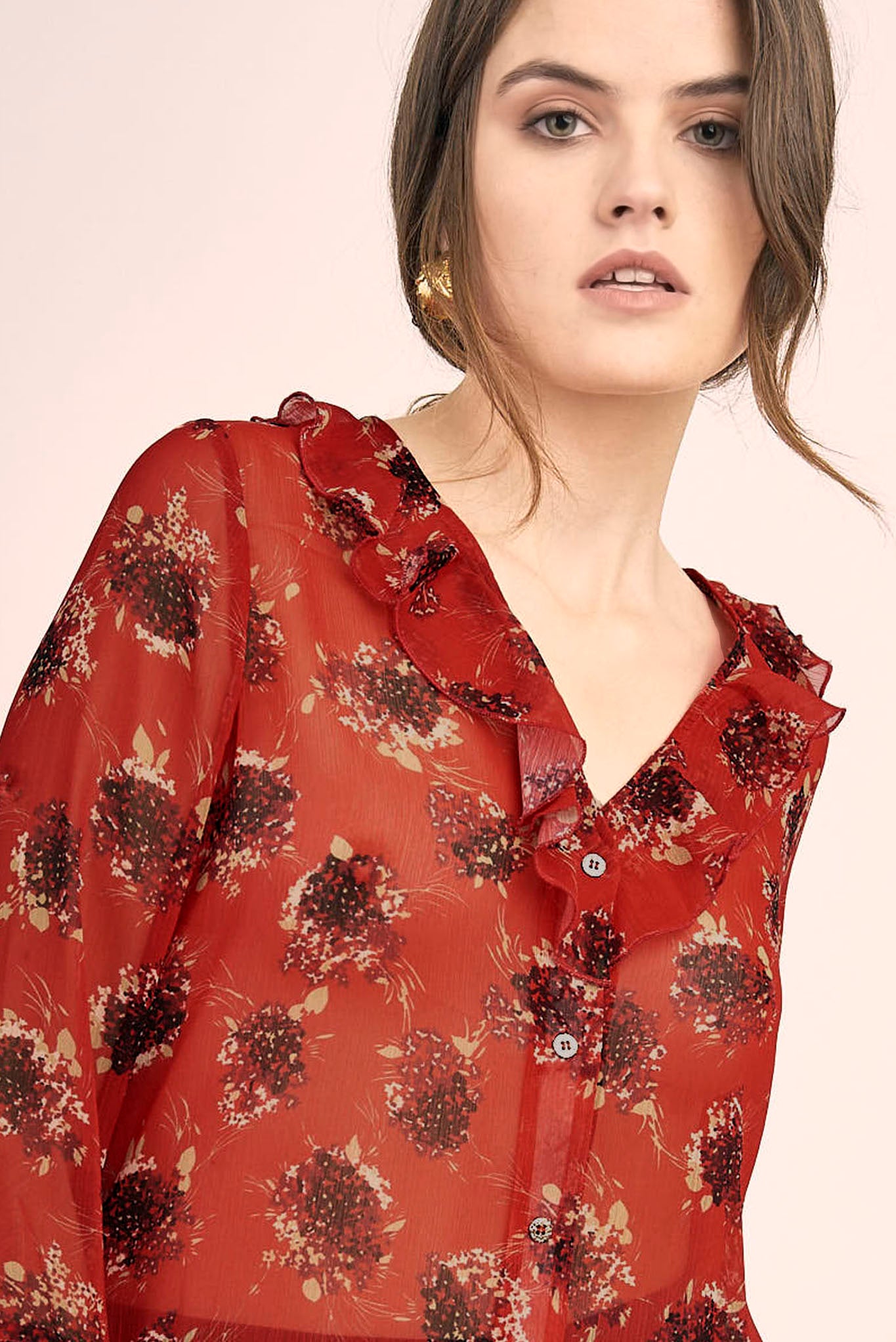 Blouse en mousseline imprimée ROUGE